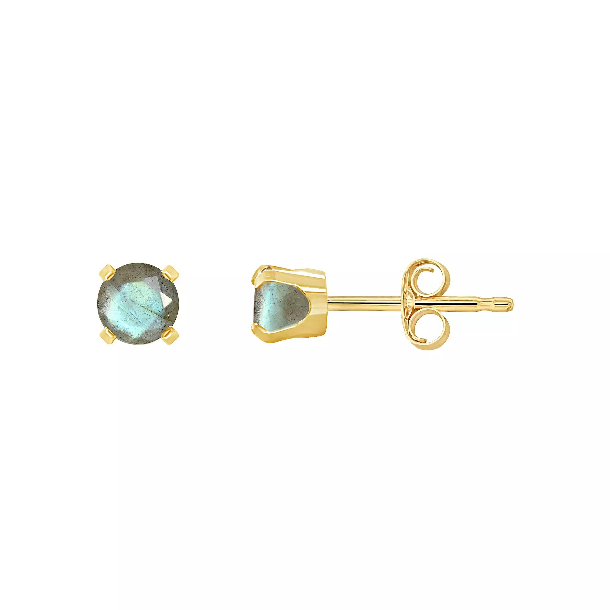 Celebration Gems 14k Gold 4mm Round Stabilized Turquoise Stud Earrings, Women's Product Image