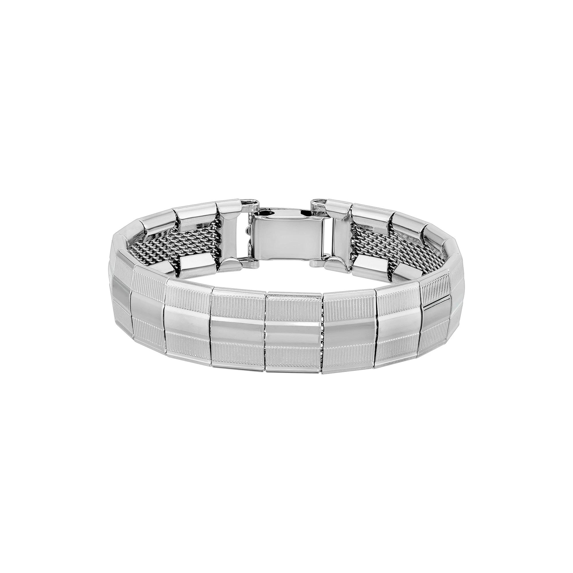 1928 Silver Tone Wide Link Bracelet, Women's Product Image