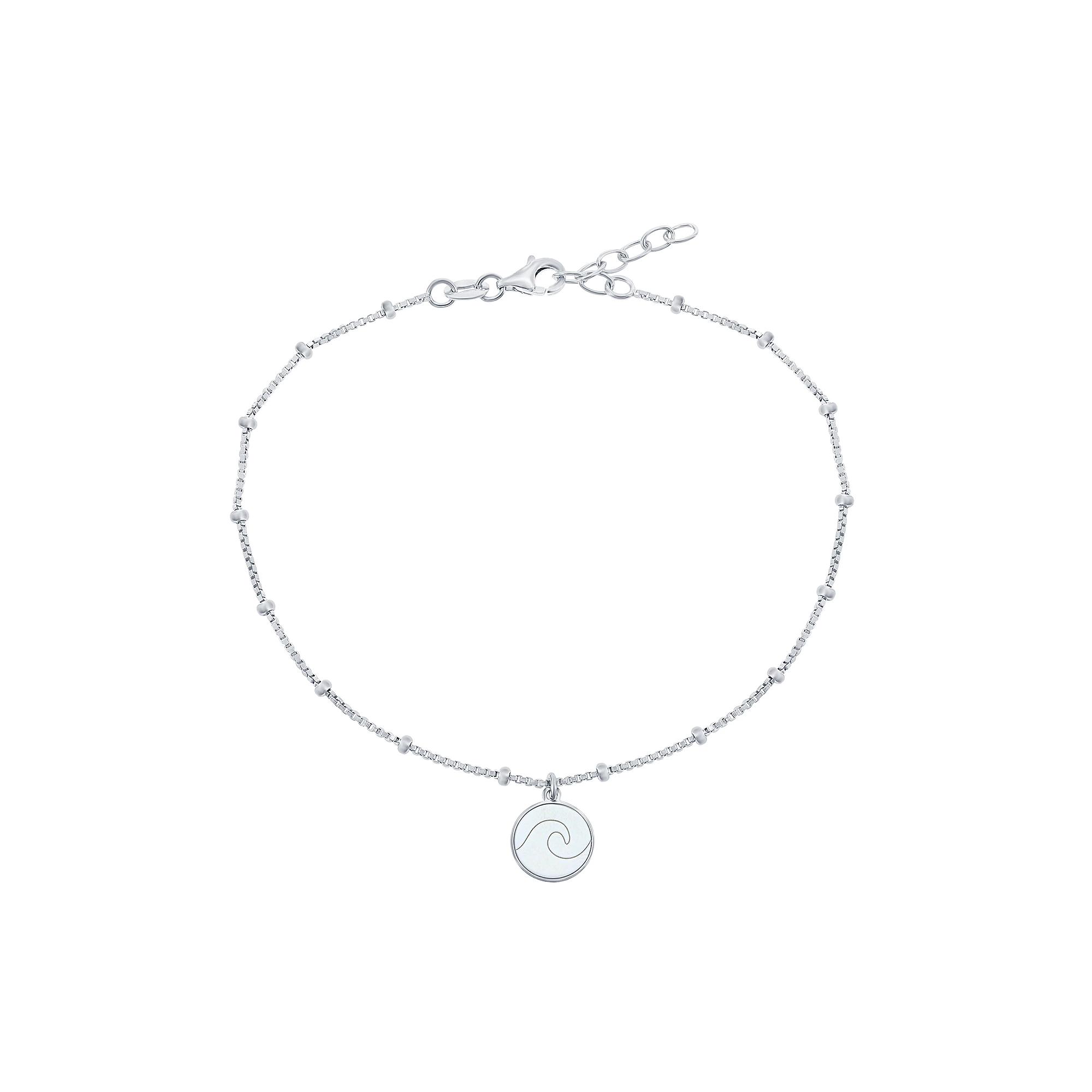 Sterling Silver Wave Disc Beaded Anklet, Women's Product Image