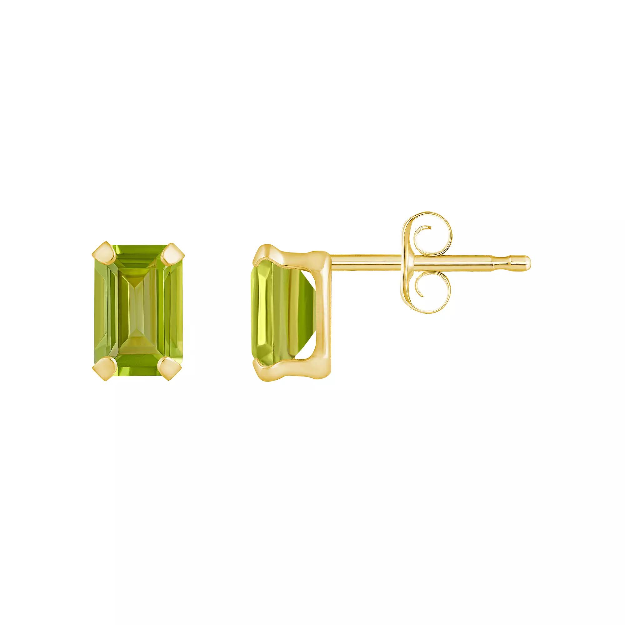 Celebration Gems 10k Gold Emerald Cut Peridot Stud Earrings, Women's, White Product Image
