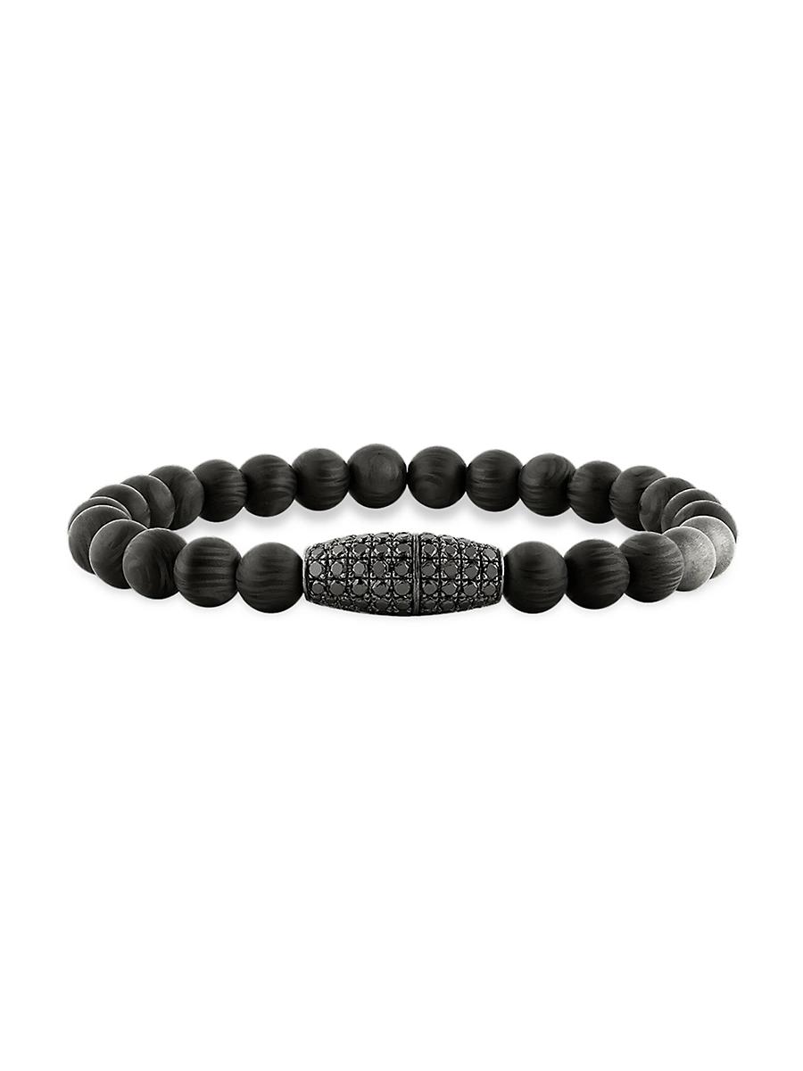 Mens Guard Of Men Carbon Fiber, Sterling Silver & 1.39 TCW Diamond Beaded Bracelet Product Image