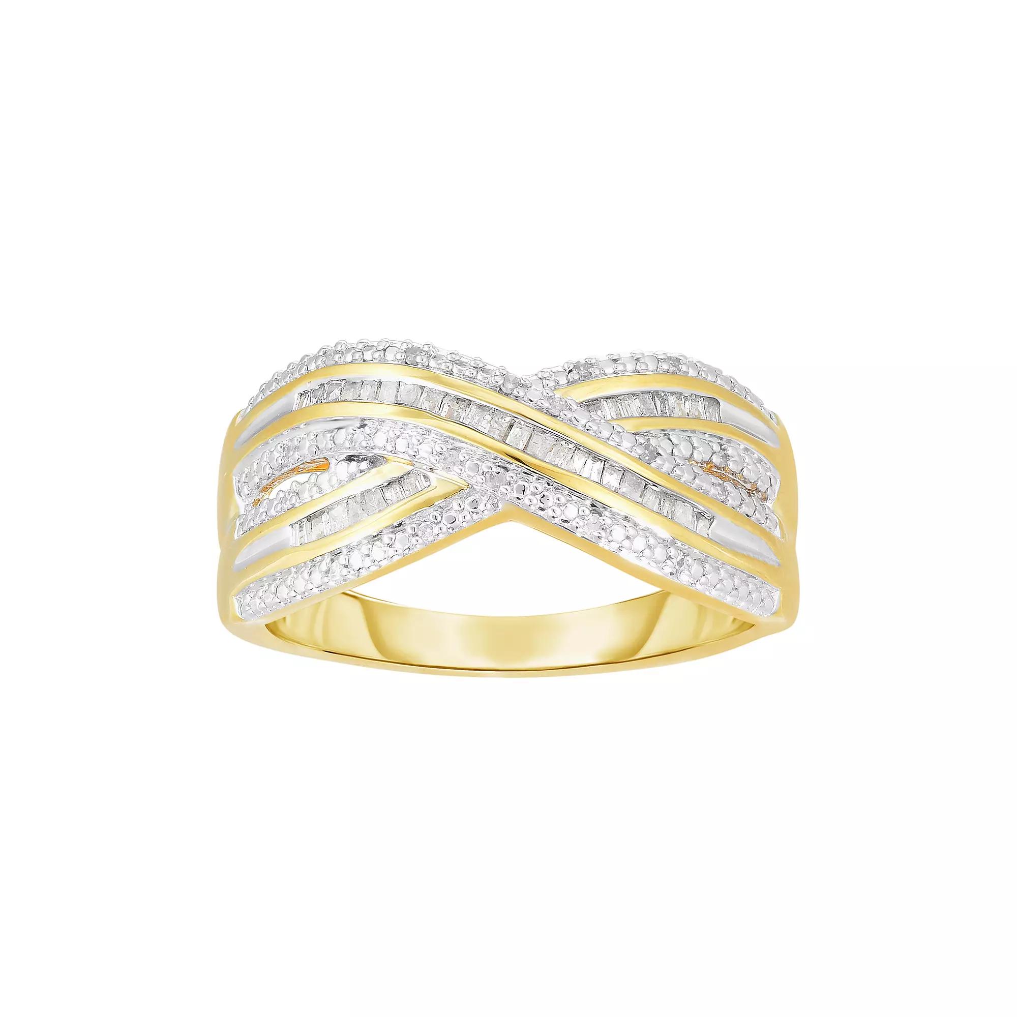 1/5 Carat T.W. Diamond 14k GOld Over Silver Criss Cross Ring, Women's, Size: 9, Gold Tone Product Image