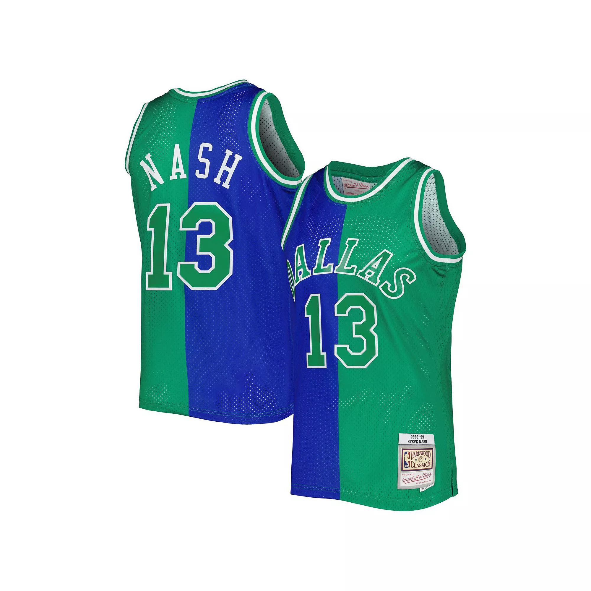Men's Mitchell & Ness Steve Nash Blue/Green Dallas Mavericks Hardwood Classics 1998/99 Split Swingman Jersey, Size: Small Product Image