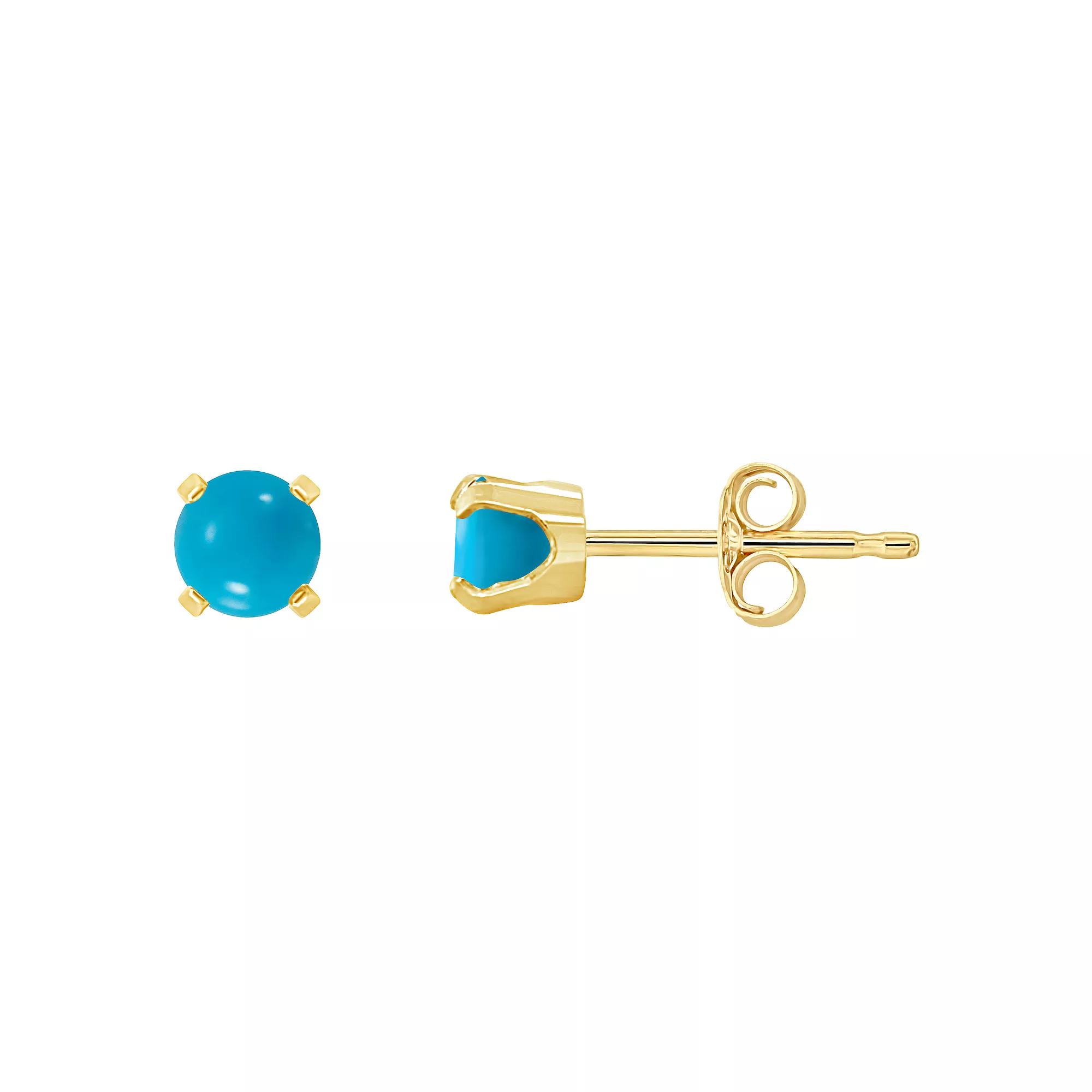 Celebration Gems 14k Gold 4mm Round Stabilized Turquoise Stud Earrings, Women's Product Image