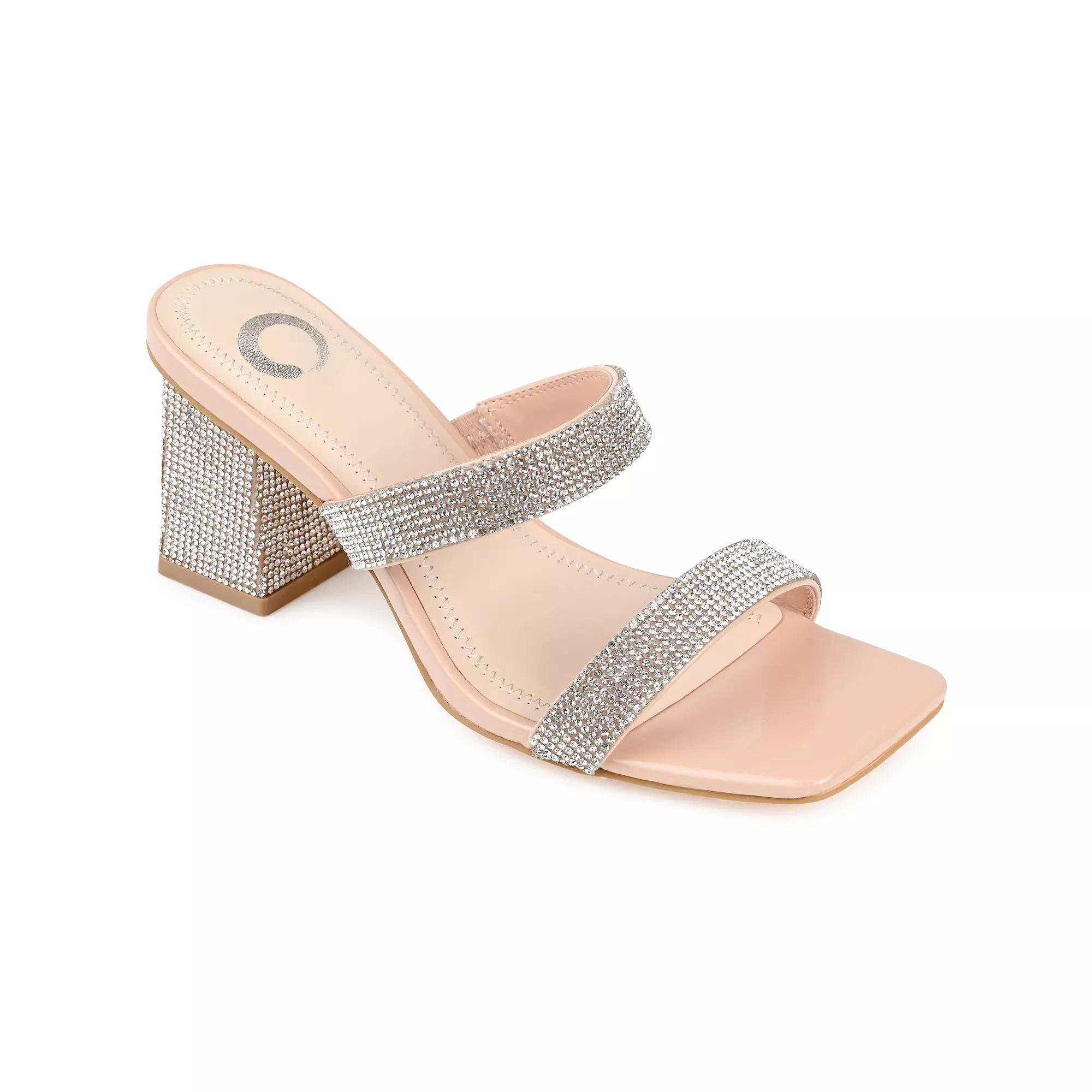 Journee Shandee Women's Rhinestone Block Heel Sandals,  Product Image