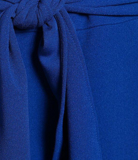 Adrianna Papell Plus Size Crepe Knit Tie Waist 3/4 Sleeve Round Neck Sheath Dress Product Image