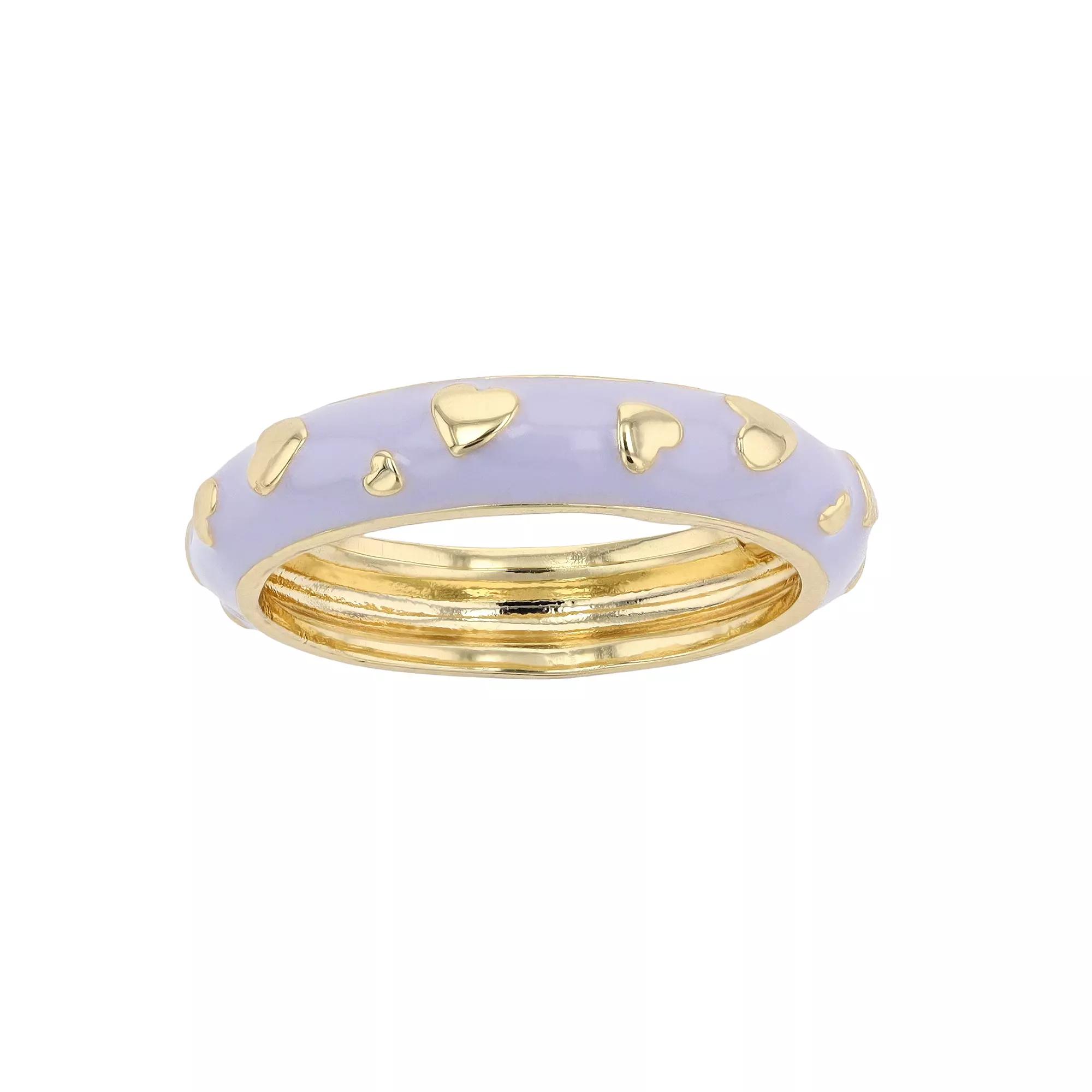 14k Gold Over Silver Enamel Heart Stacking Band, Womens Purple Product Image