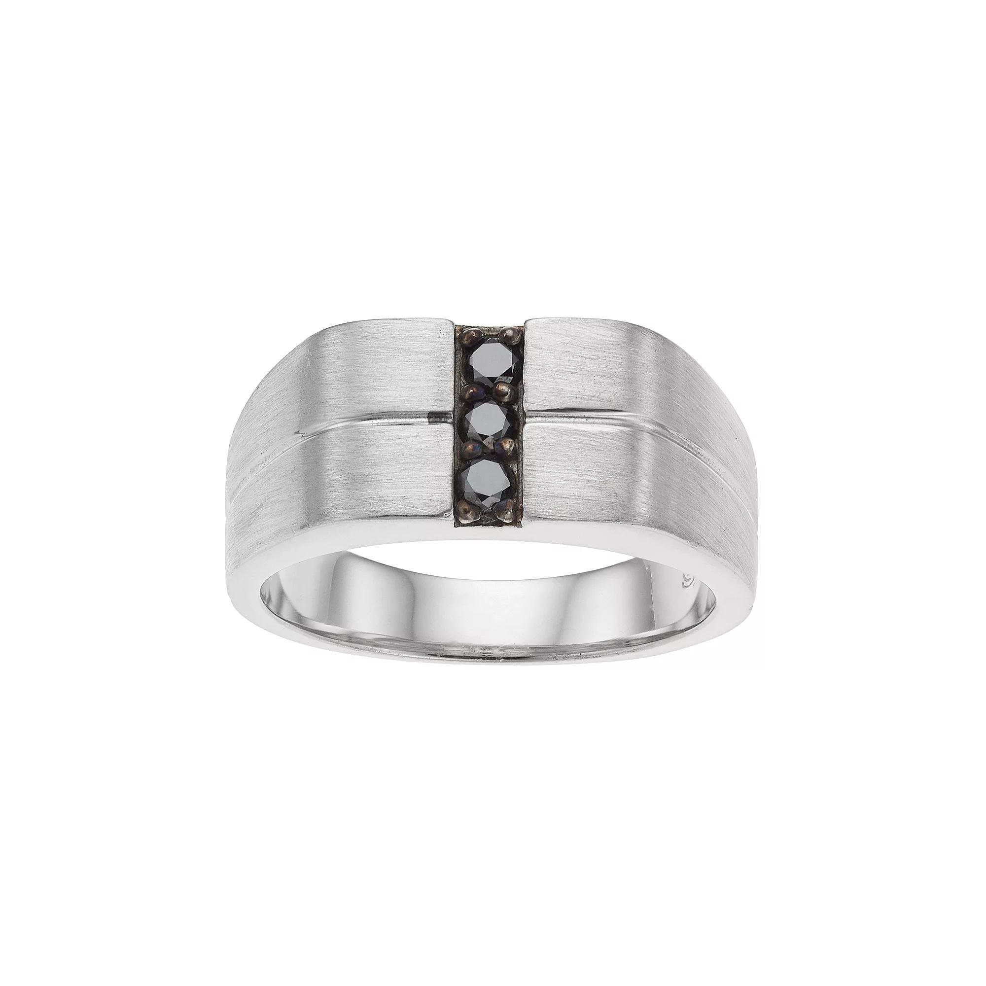 Men's Brushed Sterling Silver 1/4 Carat T.W. Black Diamond Ring, Size: 12 Product Image