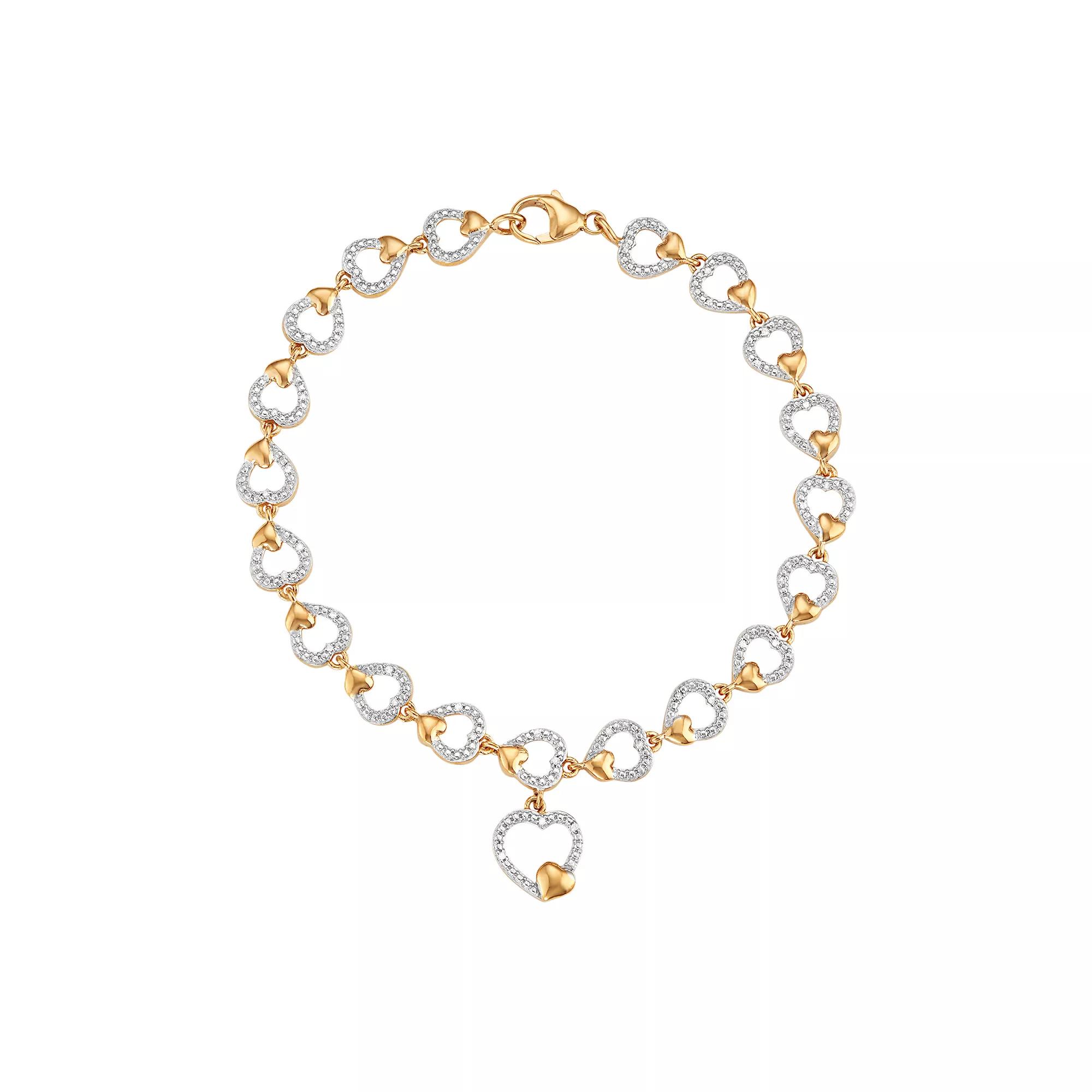 Jewelexcess Two Tone Sterling Silver 1/8 Carat T.W. Diamond Heart Bracelet, Women's, Size: 7.5", White Product Image