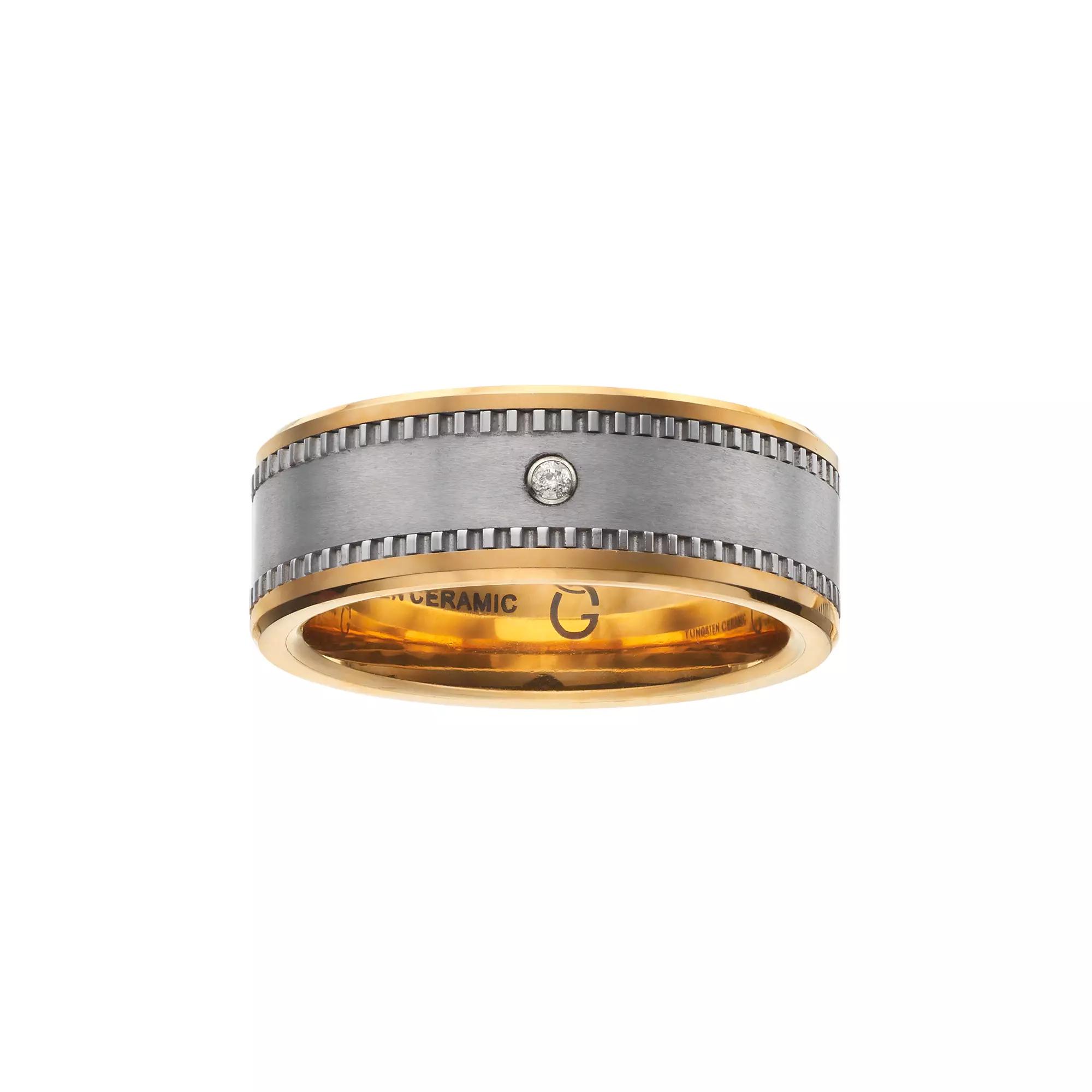 Diamond Accent Stainless Steel & Yellow Ceramic Band - Men, Men's, Size: 12 Product Image