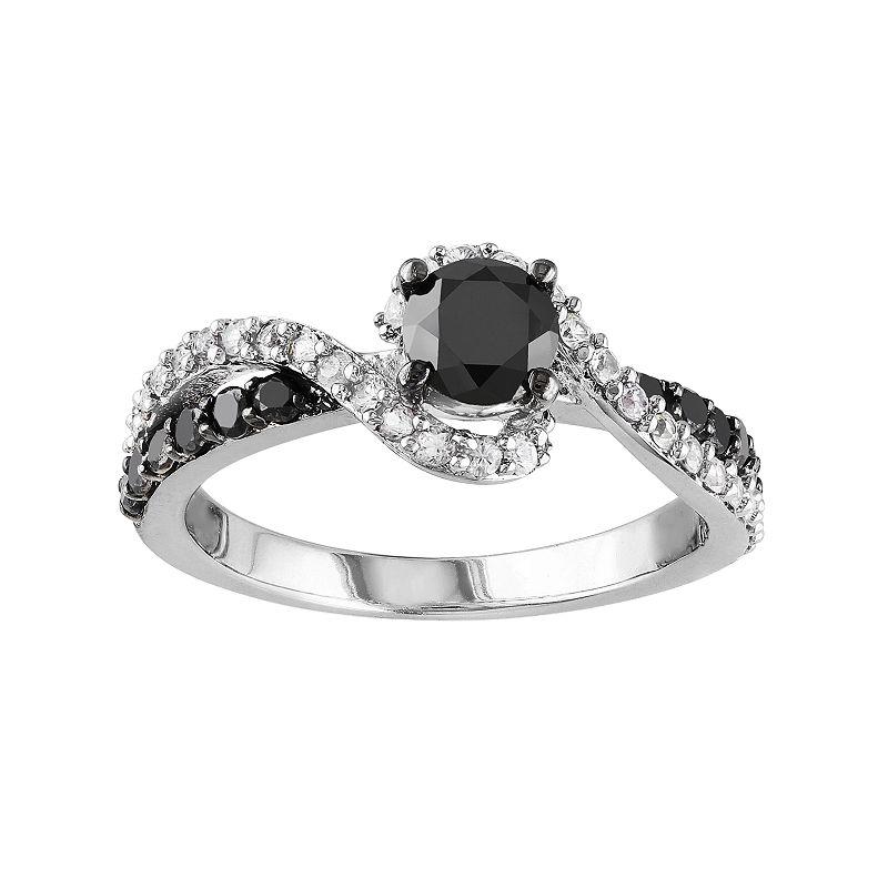 Stella Grace Sterling Silver 3/4 Carat T.W. Black Diamond & Lab-Created White Sapphire Swirl Ring, Women's,  Product Image