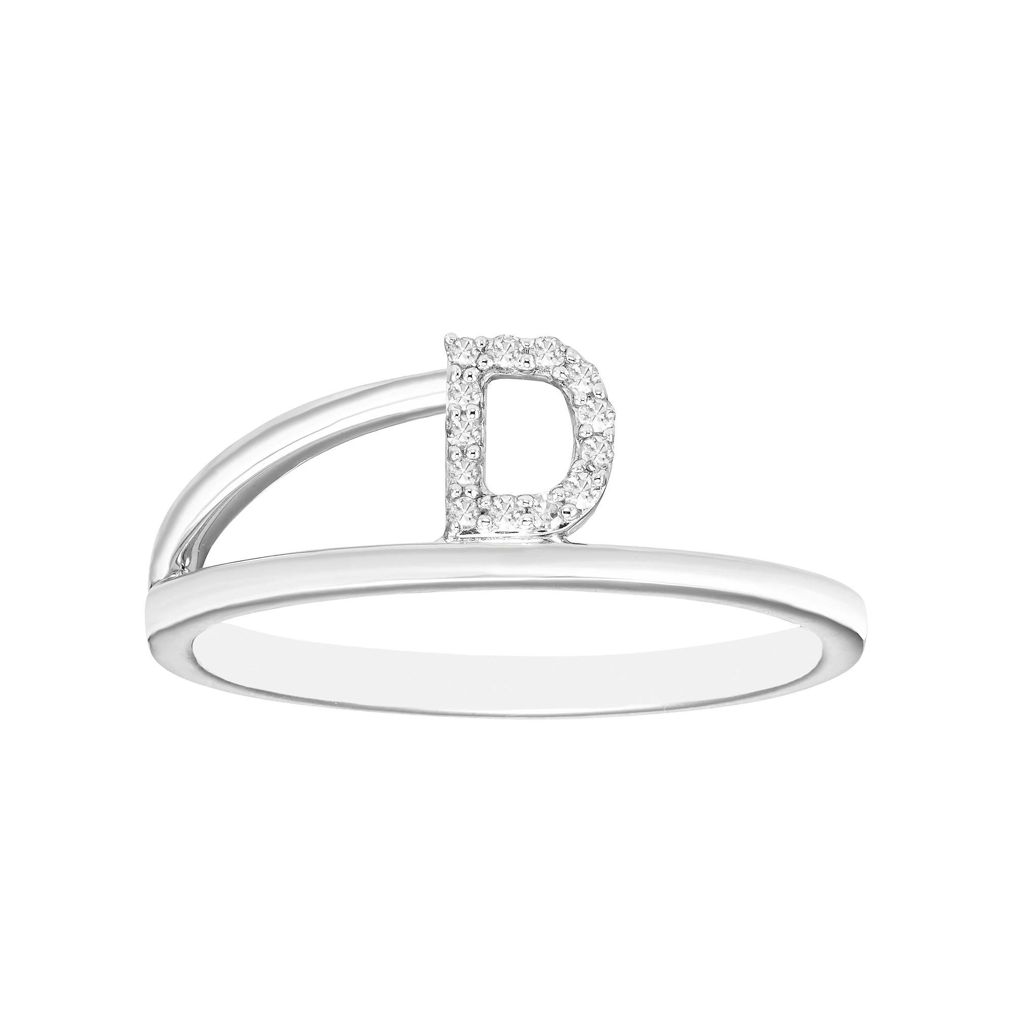 Boston Bay Diamonds Sterling Silver Diamond Accent Letter Initial Split Shank Ring, Women's, Size: 5, Silver Tone D Product Image