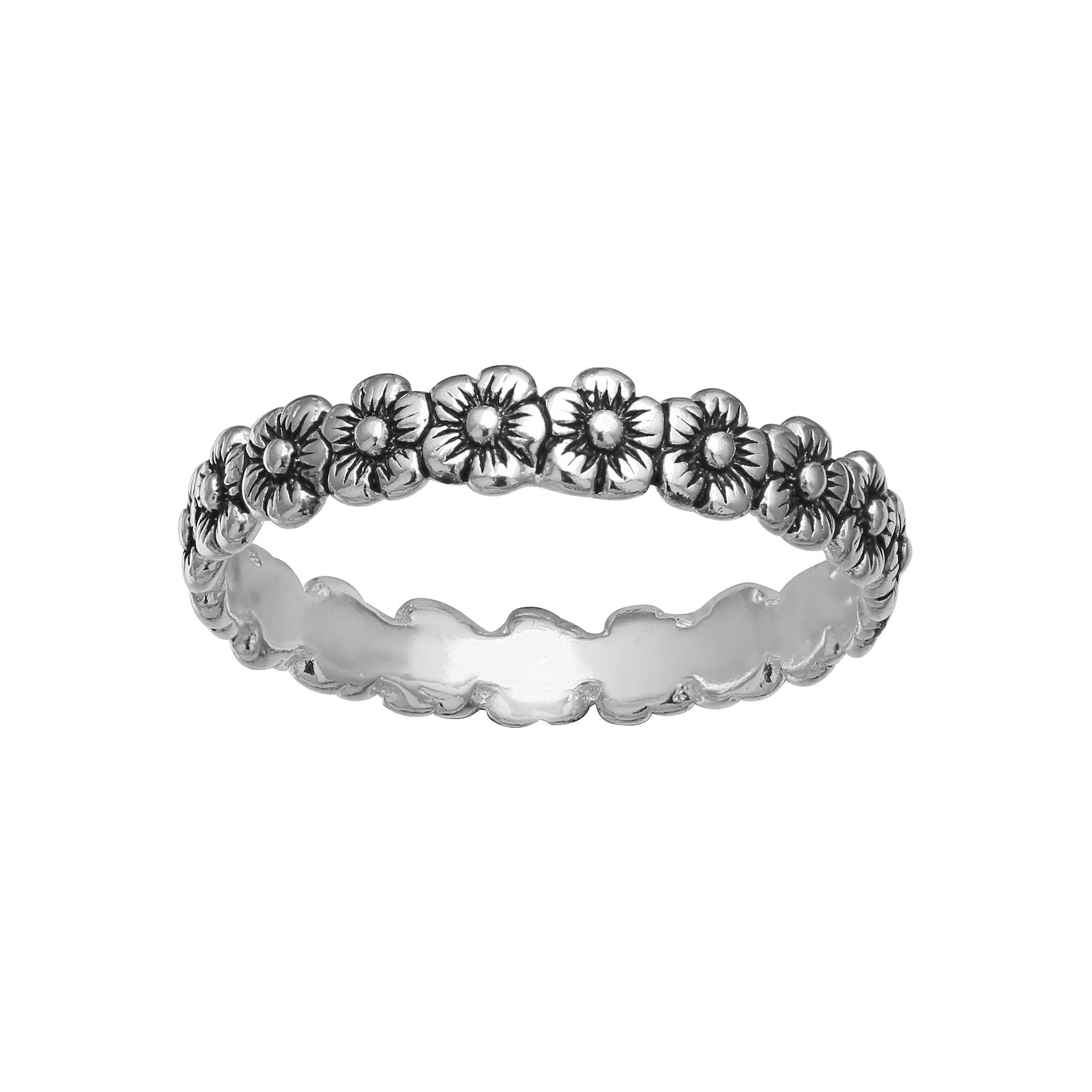 PRIMROSE Sterling Silver Oxidized Flowers Band Ring, Women's, Size: 7 Product Image