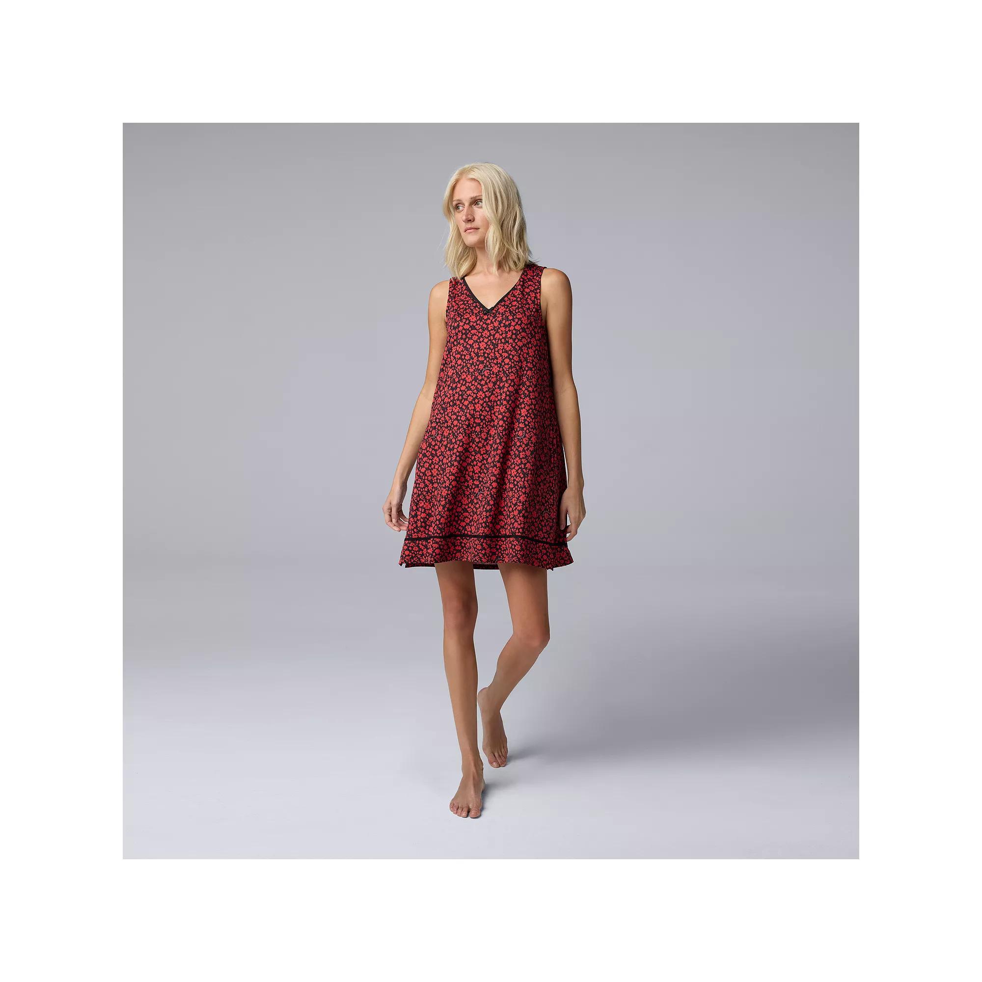 Women's Simply Vera Vera Wang Chemise, Size: Small, Red Ditsy Product Image