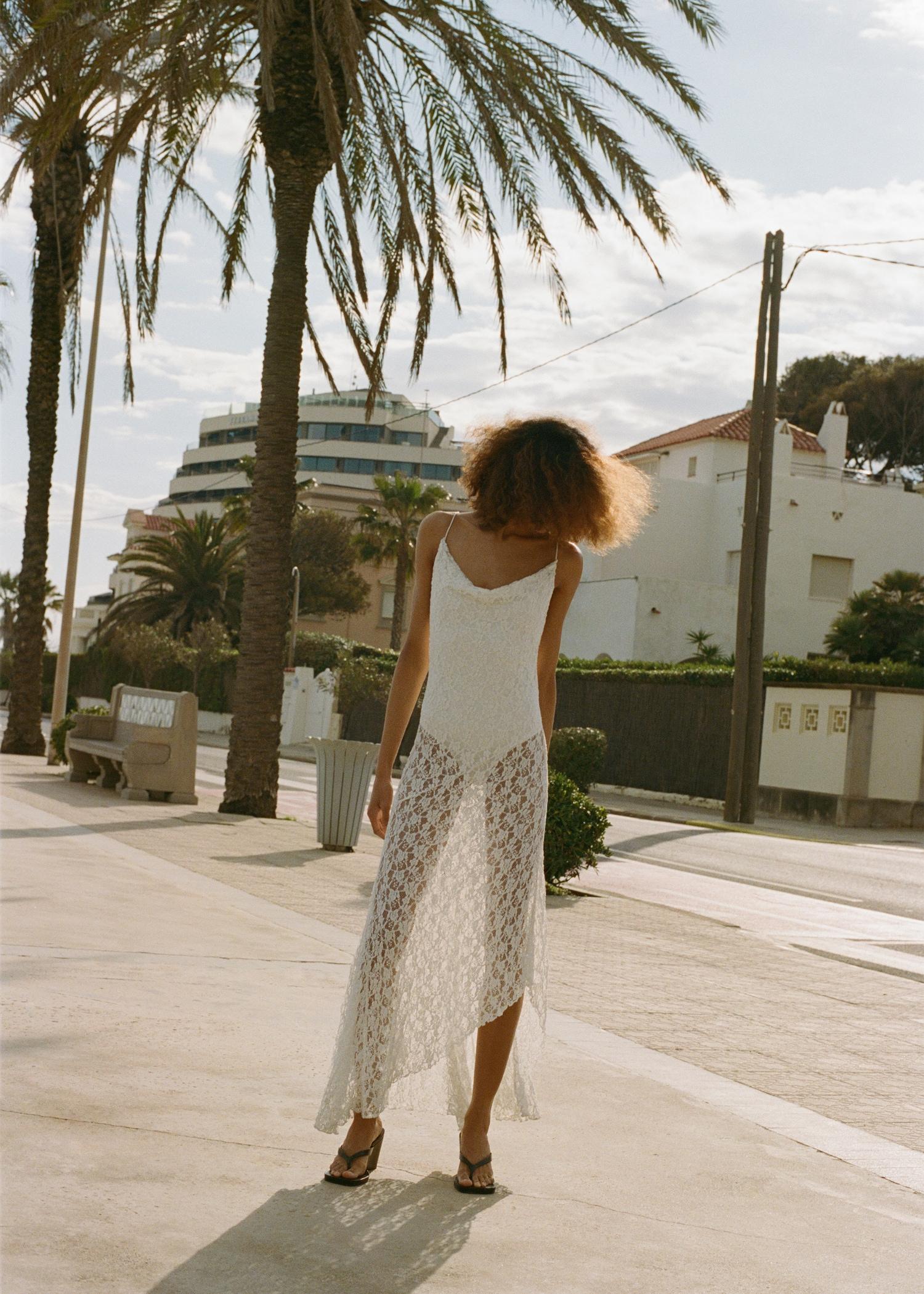 Lace dress with draped neck - Women | MANGO USA Product Image