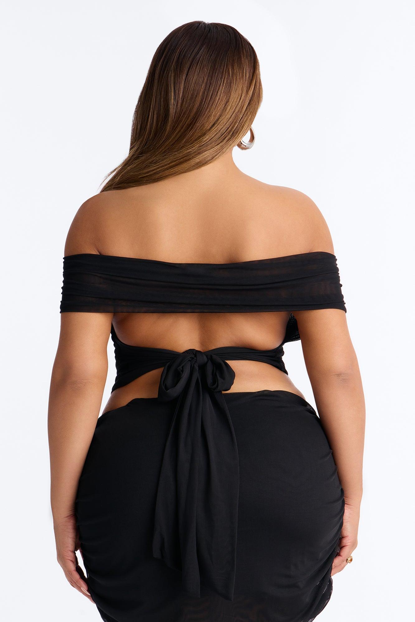 Off Limits Mesh Off Shoulder Backless Top - Black Female Product Image
