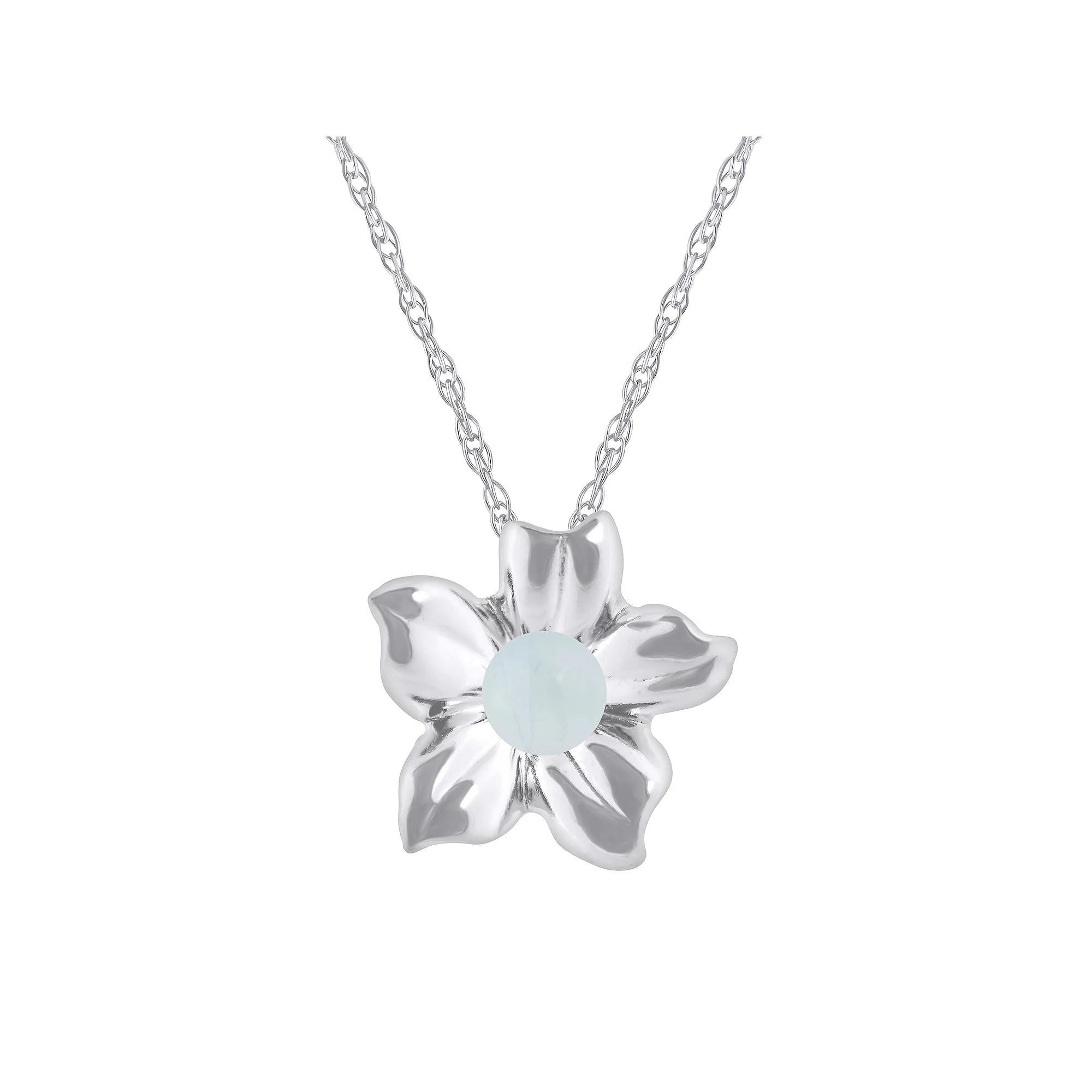 Celebration Gems 10k Gold Sphere Gemstone Hibiscus Flower Pendant Necklace, Women's, Size: 18", Milky Aquamarine Product Image