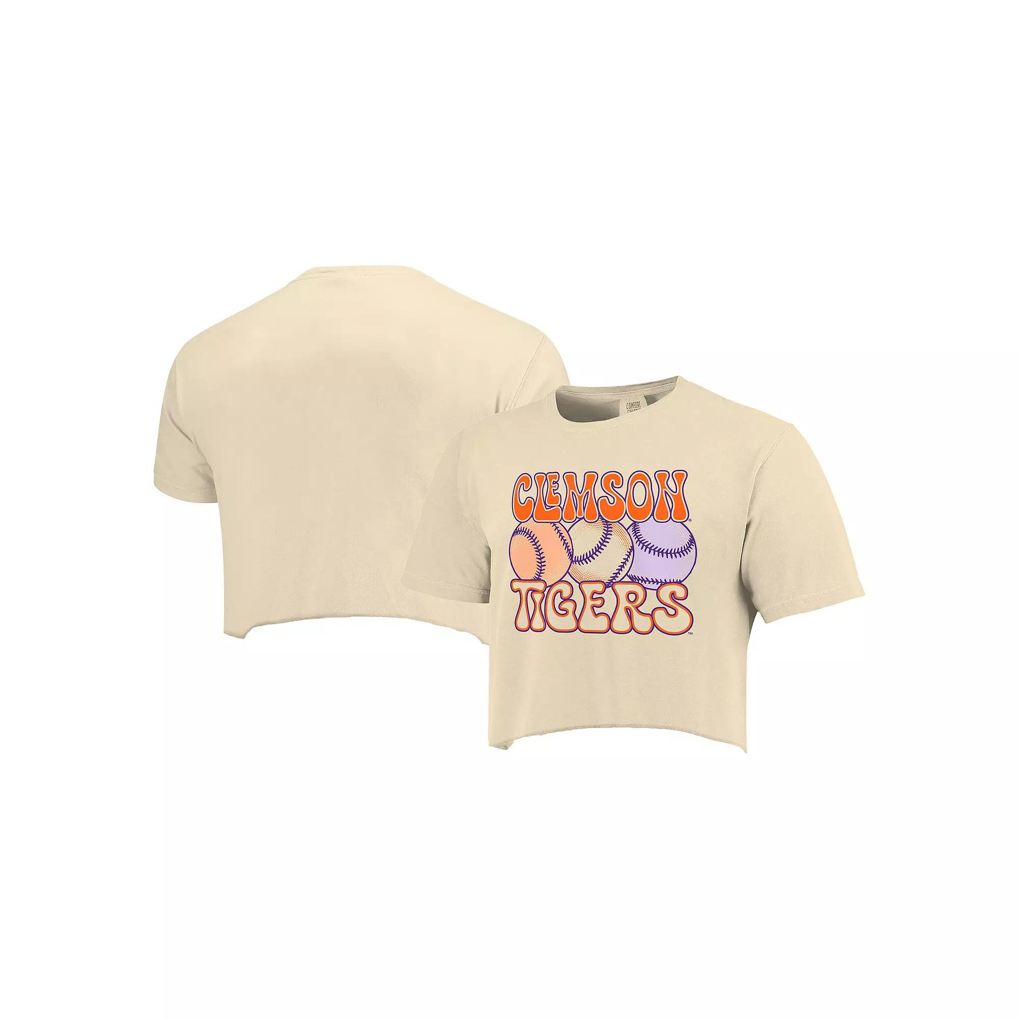 Women's Natural Clemson Tigers Comfort Colors Baseball Cropped T-Shirt,  Product Image