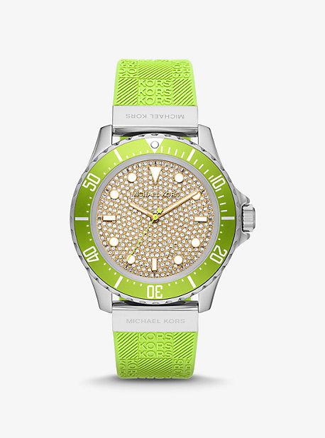 Oversized Slim Everest Pavé Silver-Tone and Embossed Silicone Watch Product Image
