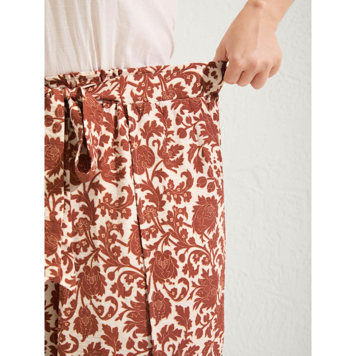 Plus Size Boho Overlap Slit Belted Wide-Leg Pants Women Rust Boho Loose Mid Rise Vacation Pants BloomChic 22-24/3X Product Image