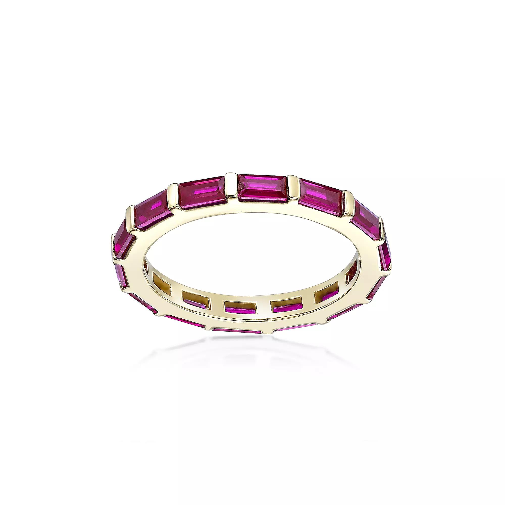 Gemminded 18k Gold Over Silver Lab-Created Ruby Baguette Ring, Womens Gold Tone Product Image