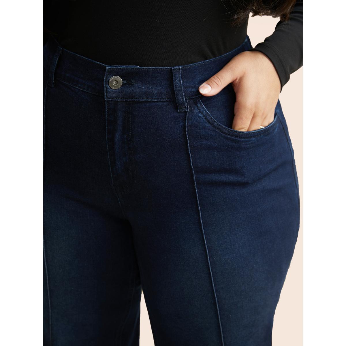 Plus Size Dark Wash Seam Detail Wide Leg Jeans Women Denimindigo Leisure Medium stretch Slanted pocket Jeans BloomChic 16/1X Product Image