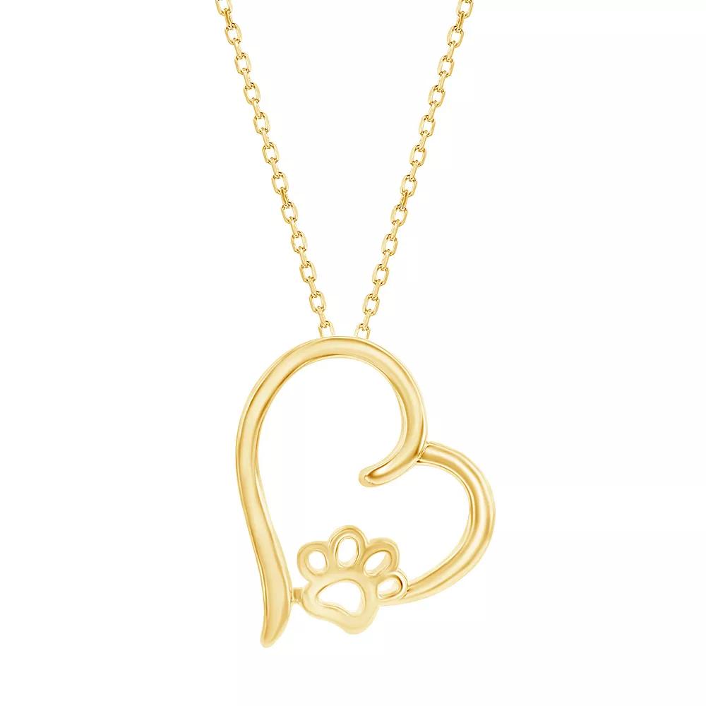 Argento Bella Sterling Silver Heart Paw Print Pendant Necklace, Womens Gold Tone Product Image
