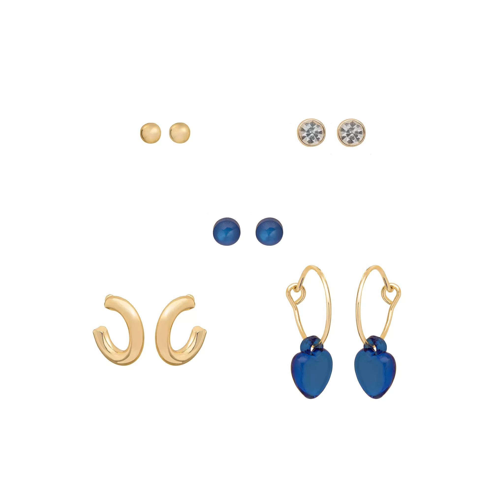 LC Lauren Conrad Gold Tone Delicate 5-piece Earring Set, Women's, Blue Product Image