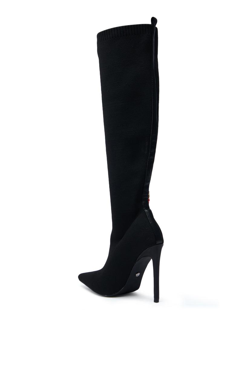 AZALEA WANG ZERAH BLACK EMBELLISHED SNAKE BOOT Product Image