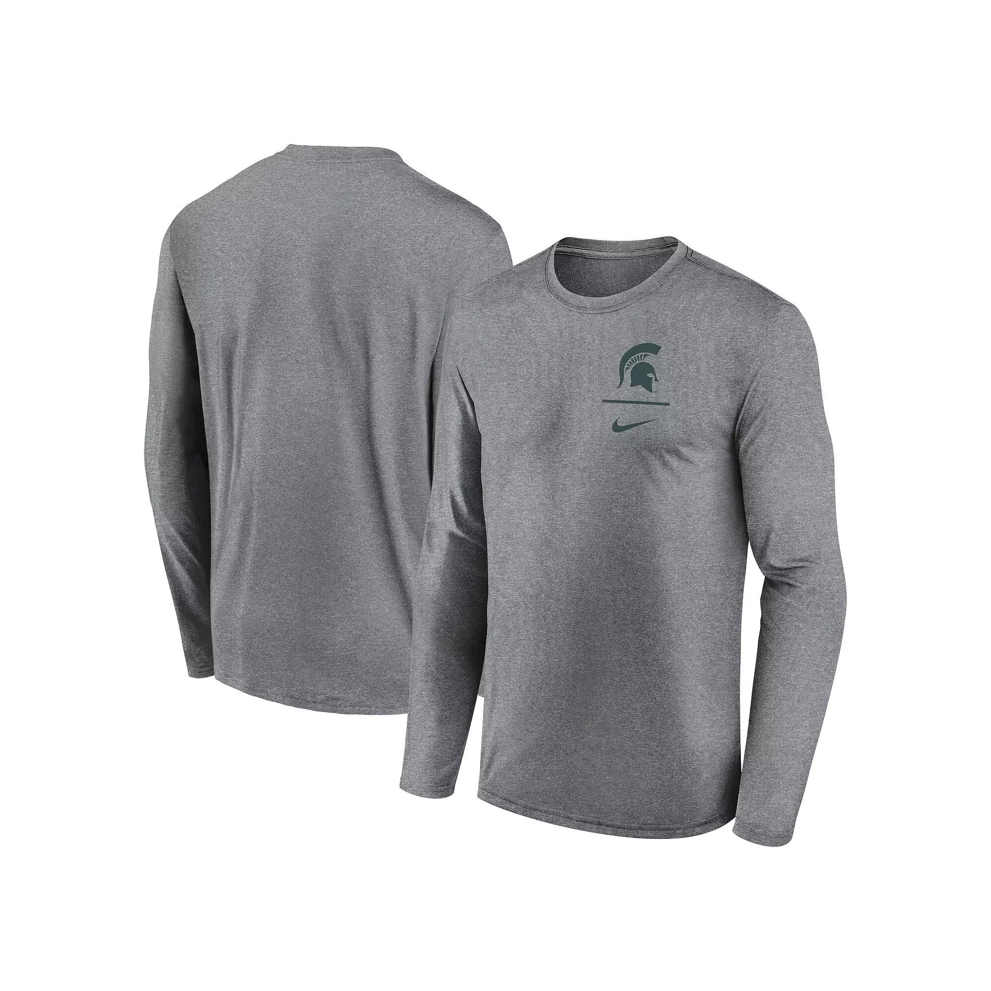 Men's Nike Heather Gray Michigan State Spartans Primary Stack Legend Long Sleeve T-Shirt,  Product Image