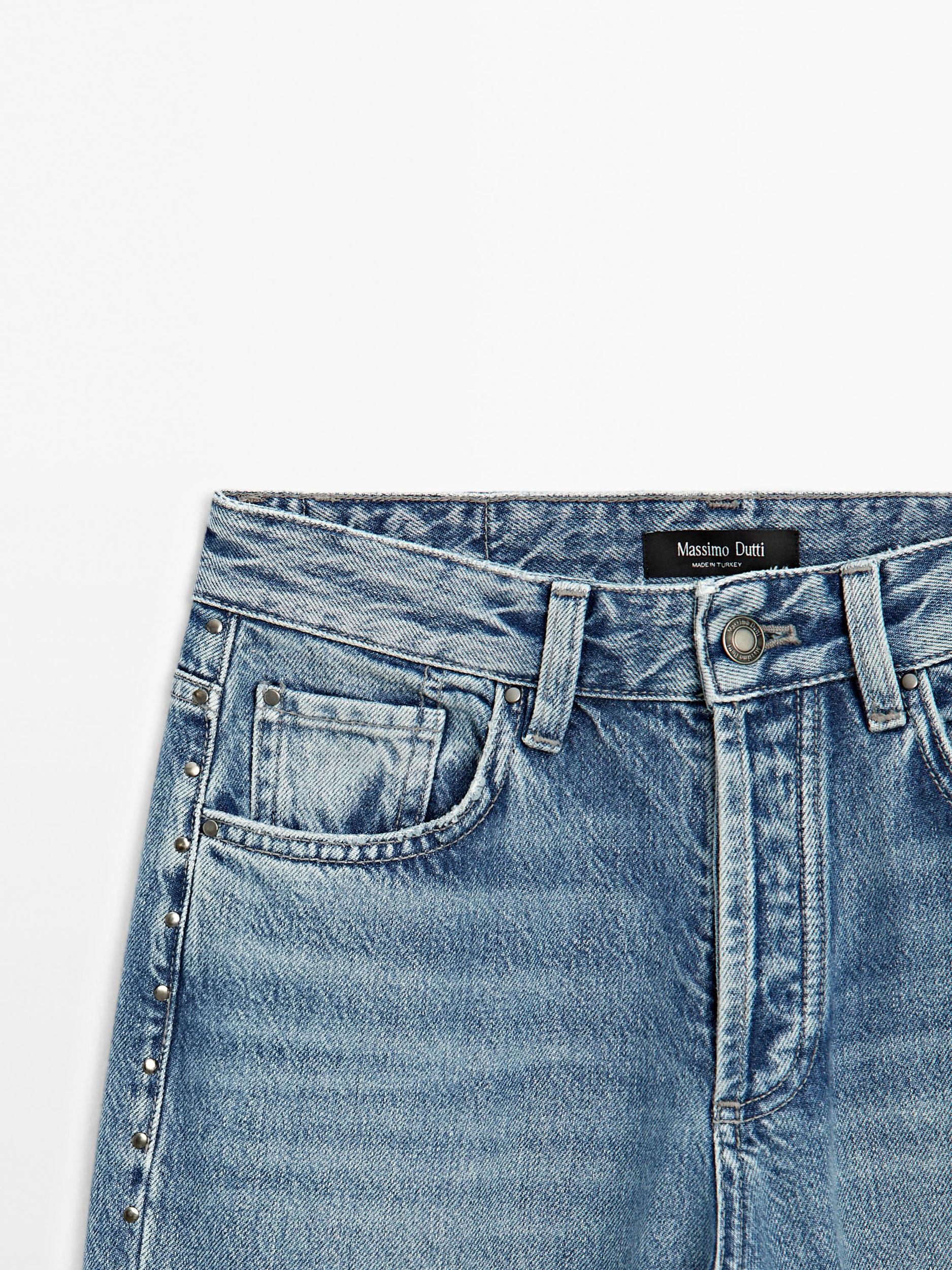 Mid-rise wide-leg jeans with studs Product Image