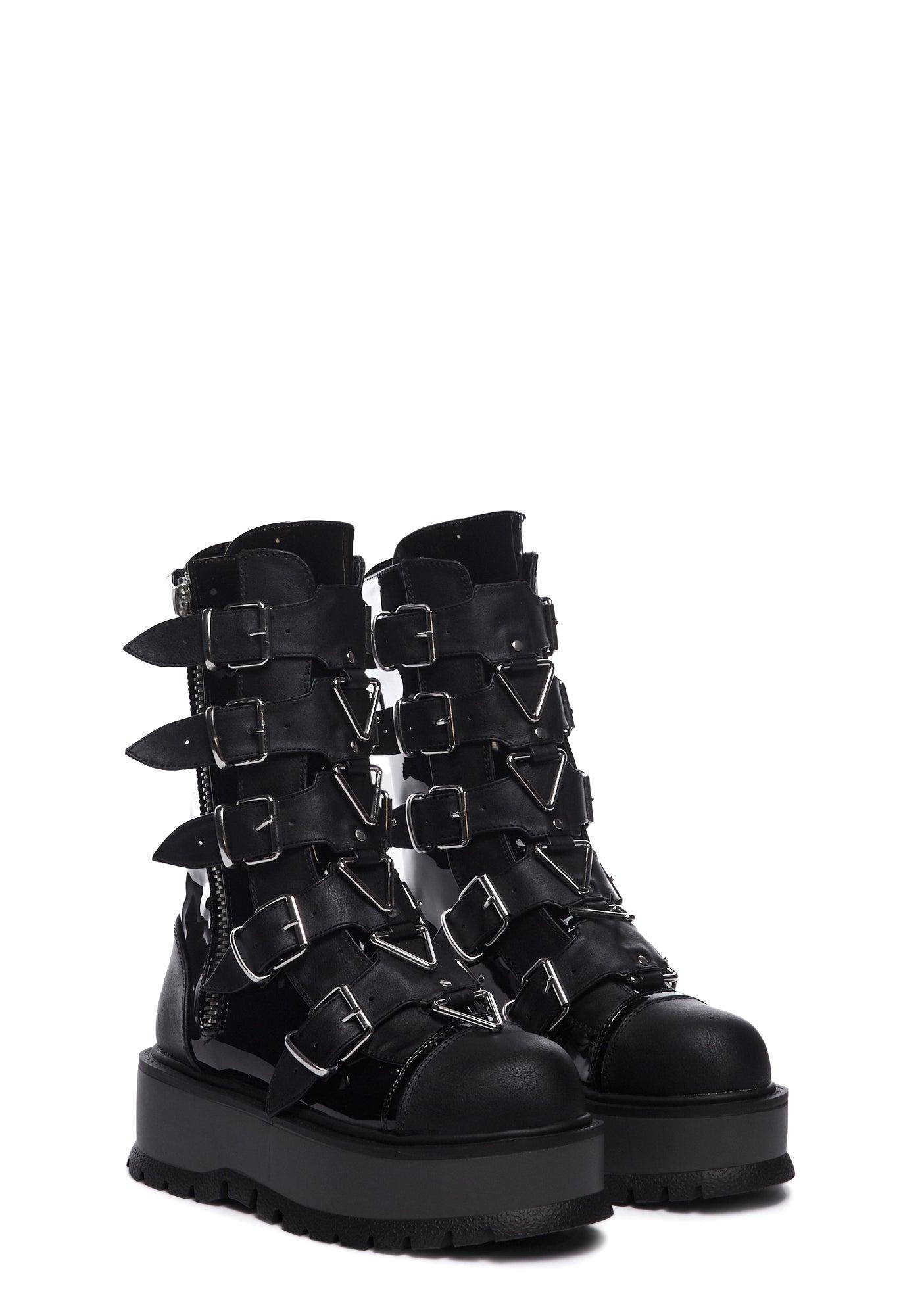 Demonia Slacker-160 Buckle Combat Boots - Black Product Image