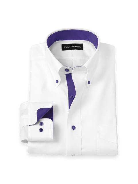 Comfort Stretch Non-Iron Solid Dress Shirt With Contrast Trim - White/purple Product Image