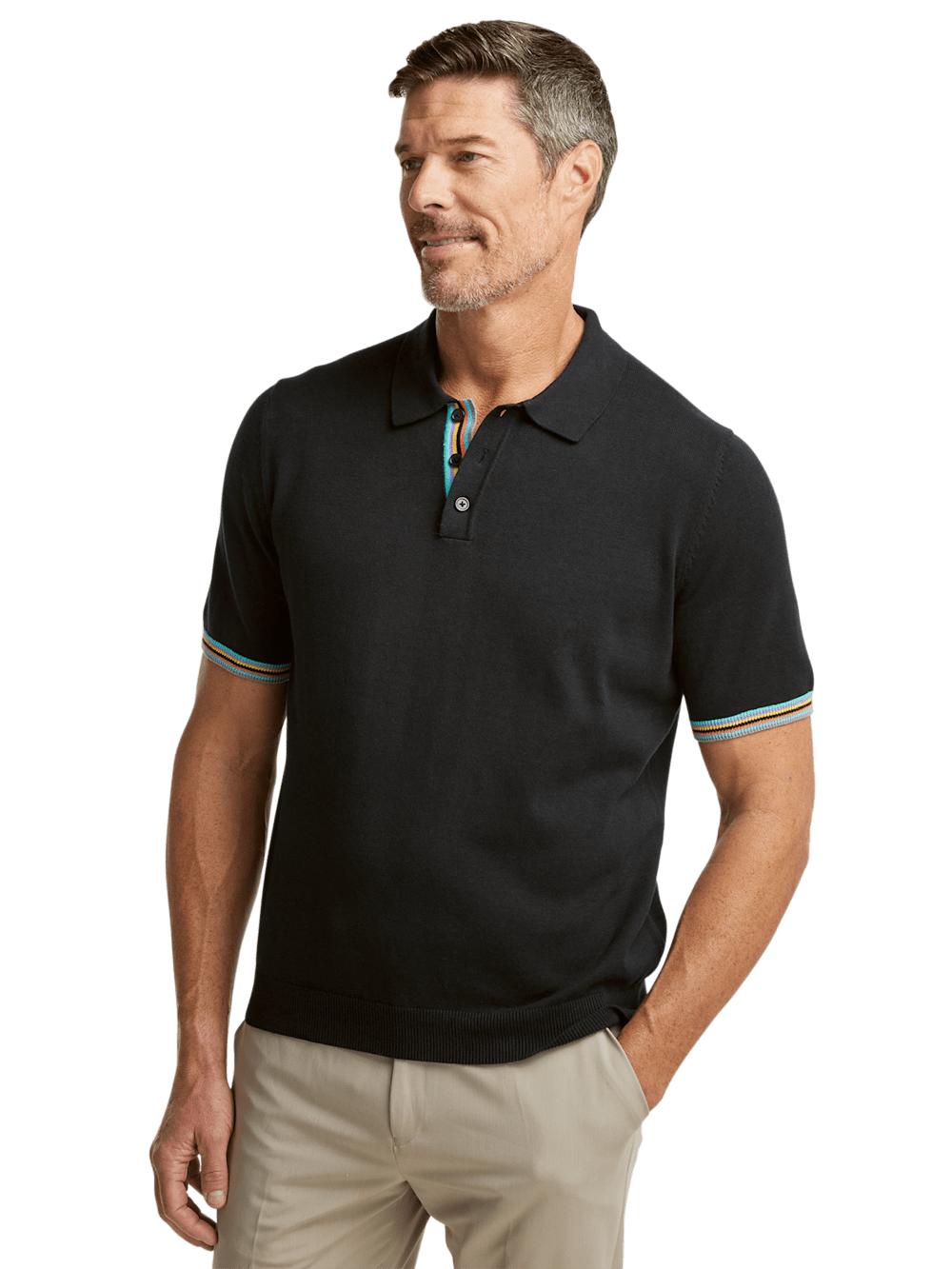 Cotton Three Button Polo - Black Product Image