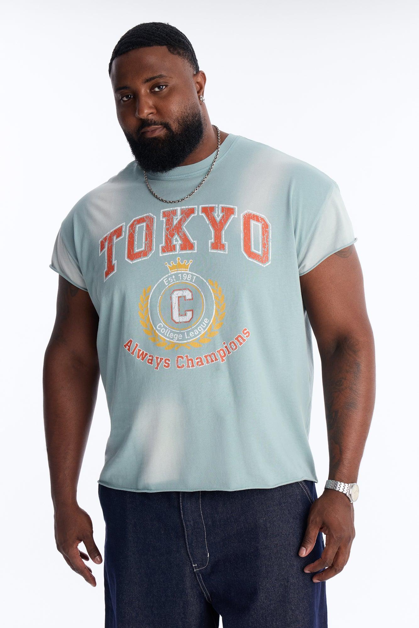 Tokyo Champs Vintage Muscle Tee - Light Blue Male Product Image