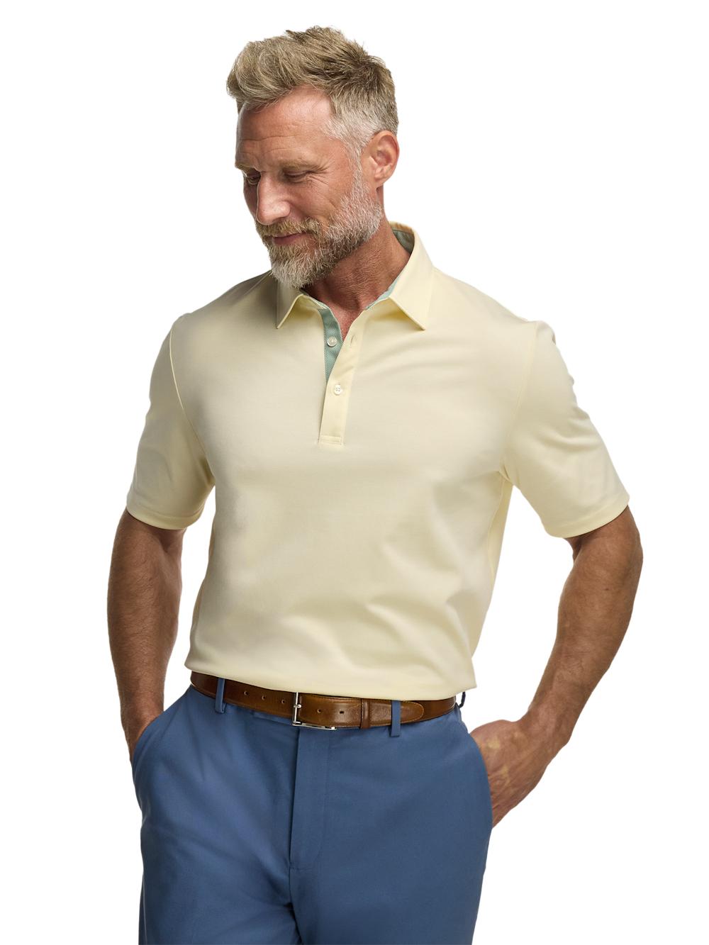 Cotton Blend Three Button Polo - Light Yellow Product Image