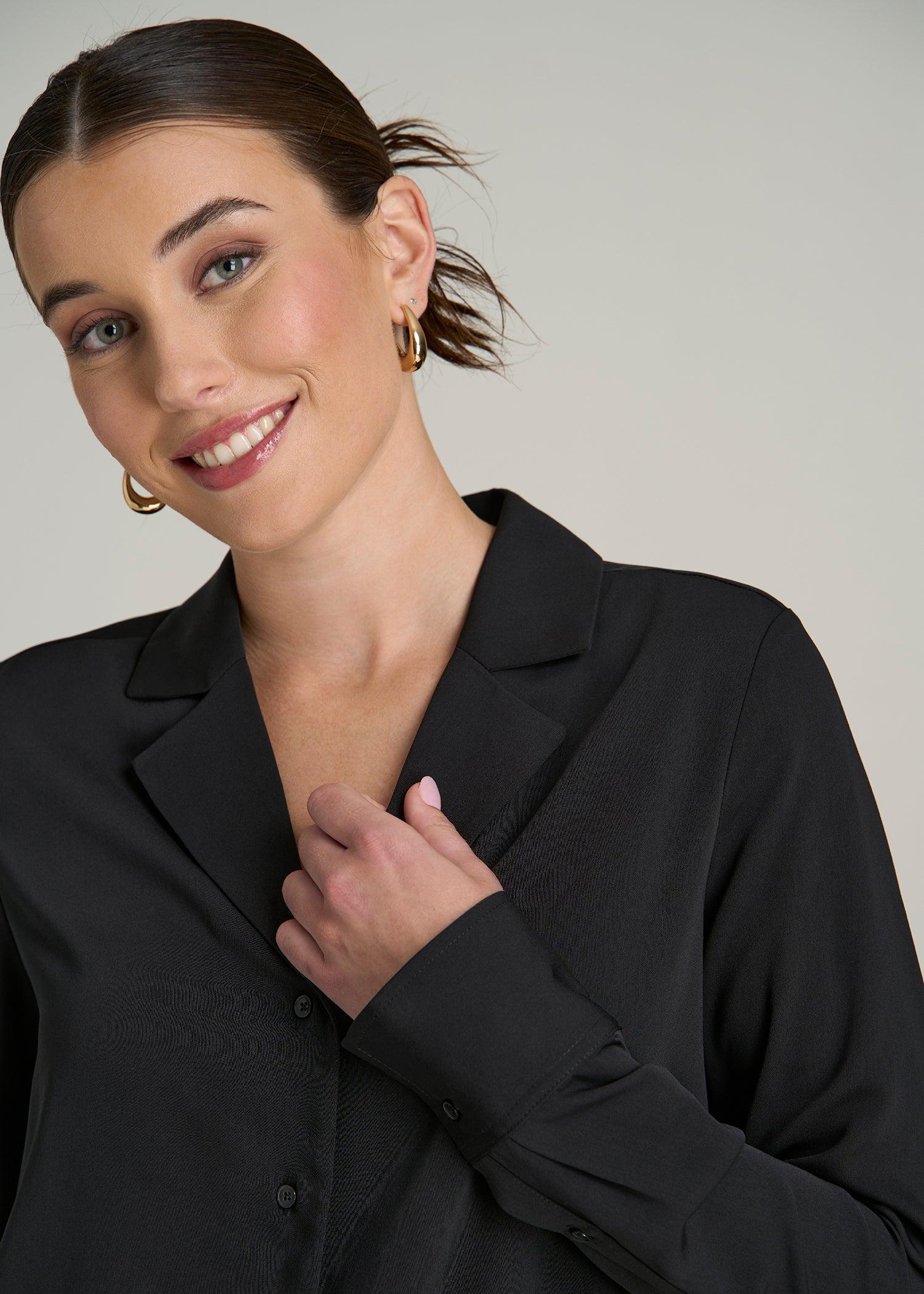 Notch Collar Blouse for Tall Women in Black Female Product Image