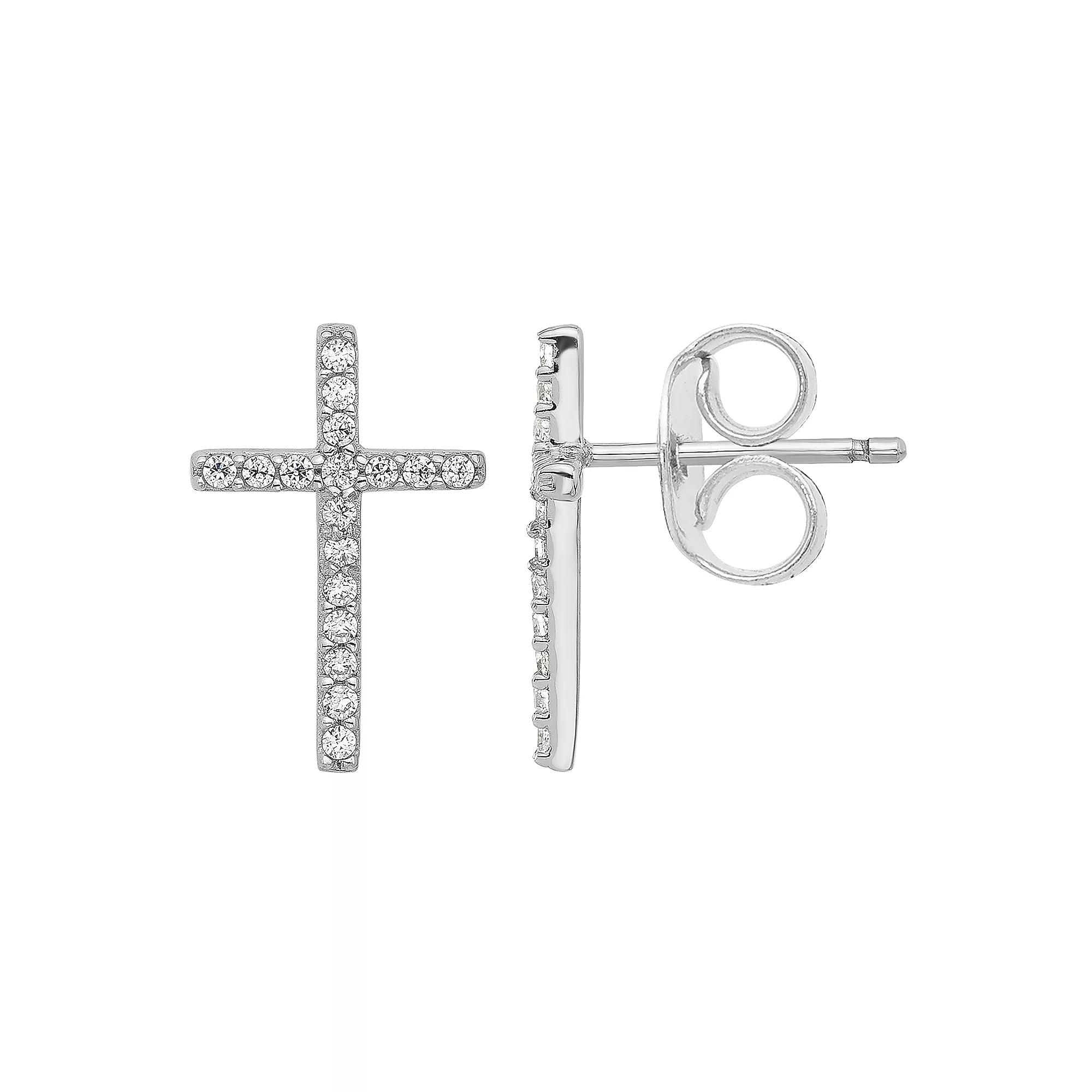 Sophie Miller Sterling Silver Cubic Zirconia Cross Stud Earrings, Women's Product Image
