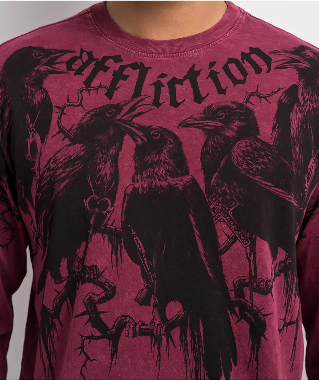 Afflicition Crows Burgundy Lava Wash Long Sleeve T-Shirt Product Image