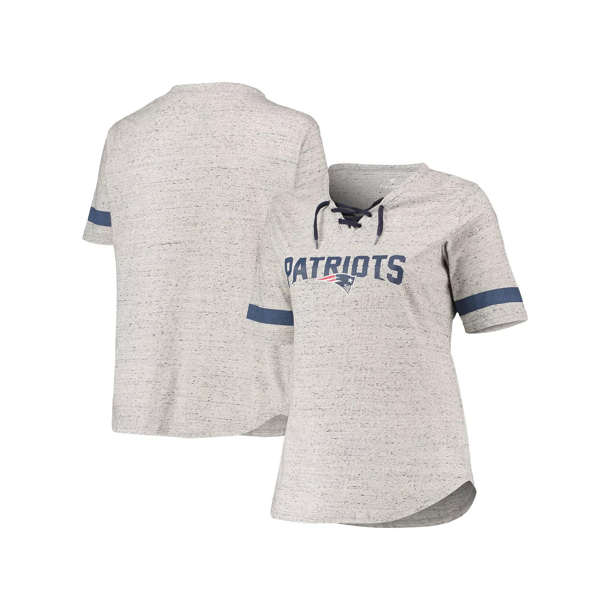 Women's Heathered Gray New England Patriots Plus Size Lace-Up V-Neck T-Shirt, Size: 2XL, Grey Product Image