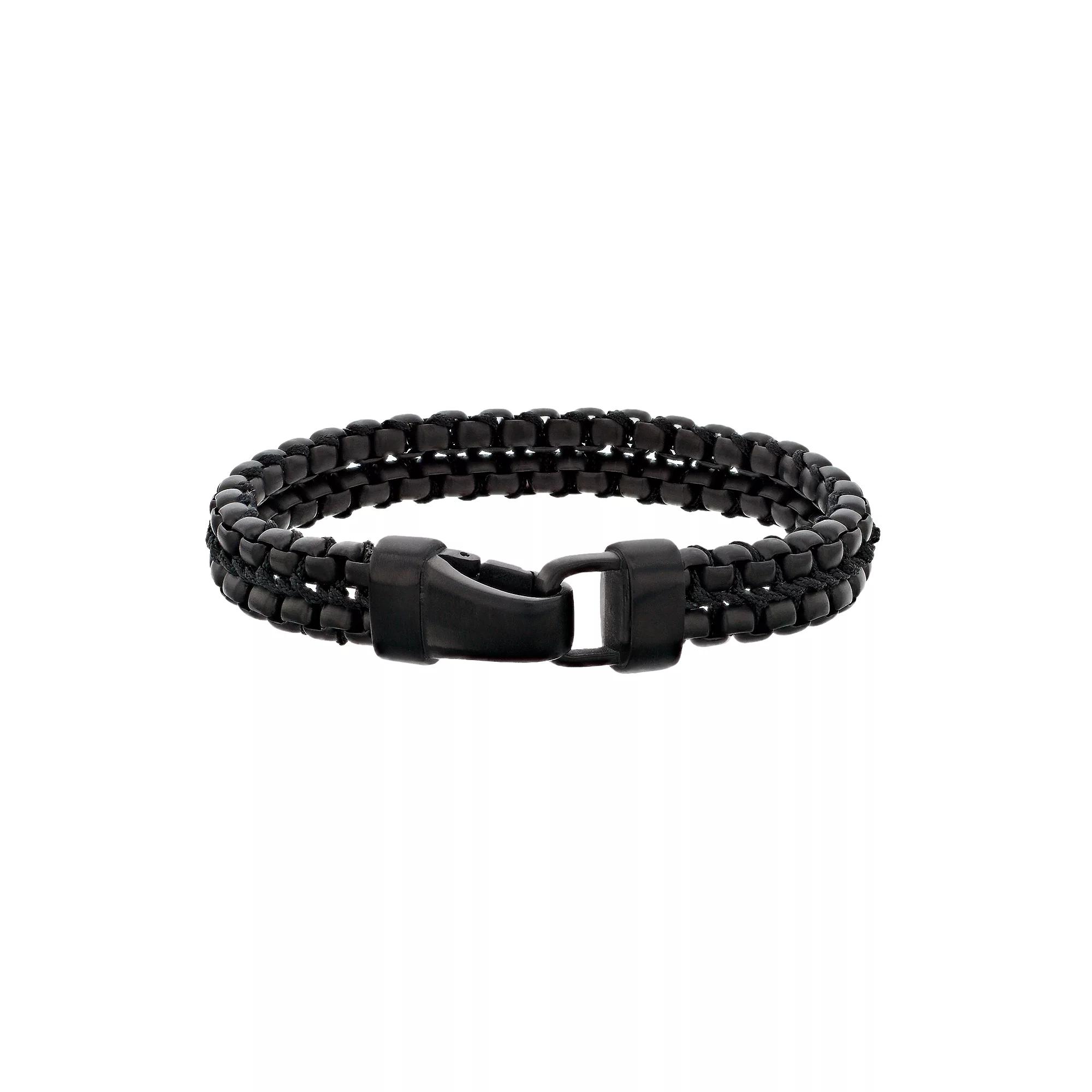 LYNX Men's Black Stainless Steel Double Row Bracelet, Size: 8.5" Product Image