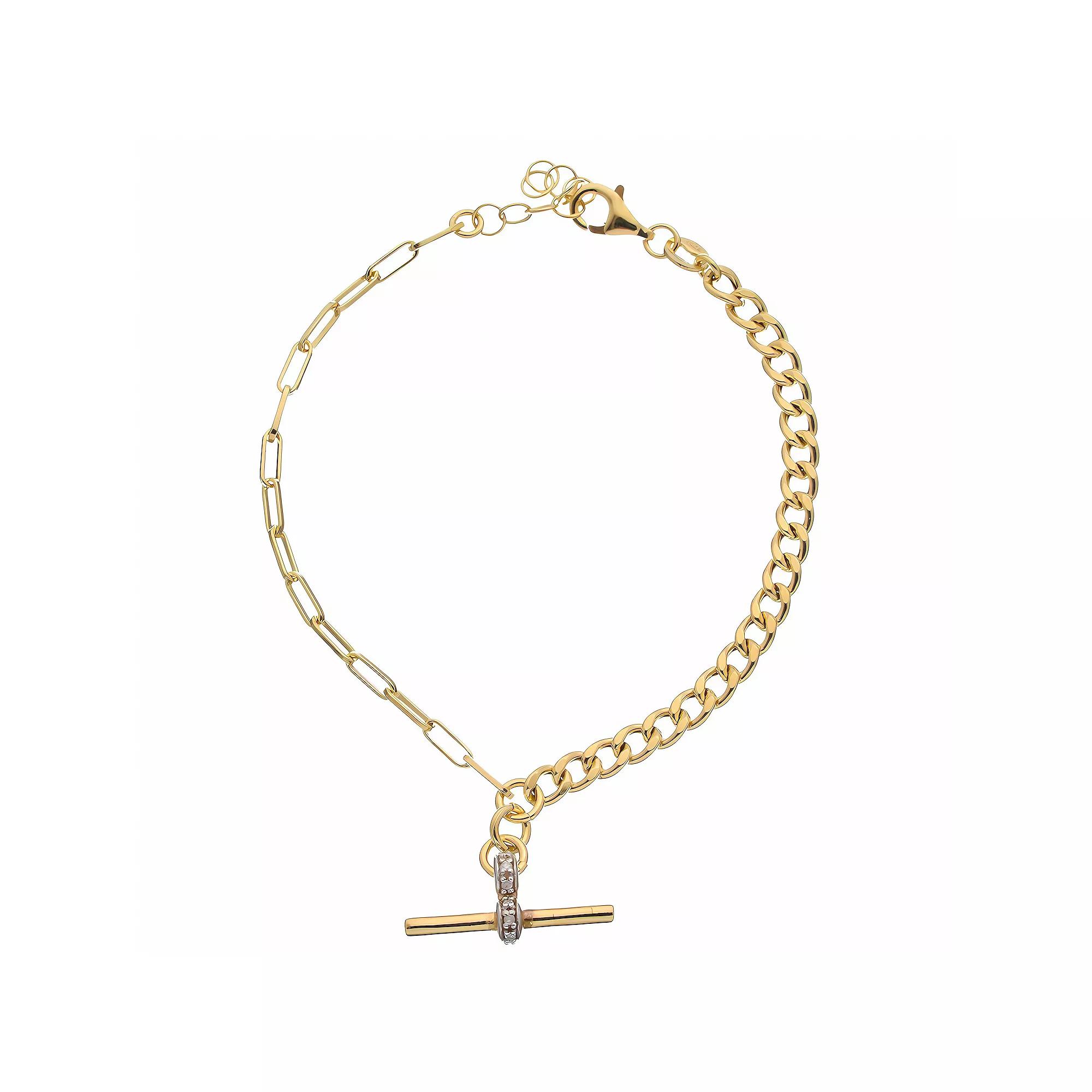 Meshmerise 18k Gold Over Sterling Silver Diamond Accent Paperclip and Curb Chain Bracelet, Women's, Size: 7", Gold Tone Product Image