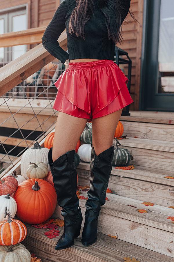 Midnight Kiss High Waist Faux Leather Shorts In Red Product Image