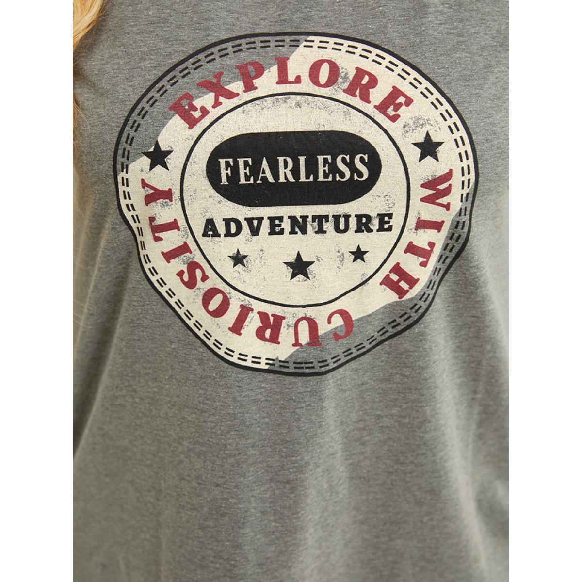 Plus Size Graphic Print Contrast Raglan Sleeve T-shirt Gray Women Casual Contrast Area Dailywear T-shirts BloomChic 30/6X Product Image