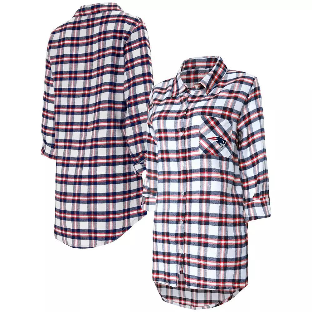Women's Concepts Sport Navy New England Patriots Sienna Plaid Full-Button Long Sleeve Nightshirt,  Product Image
