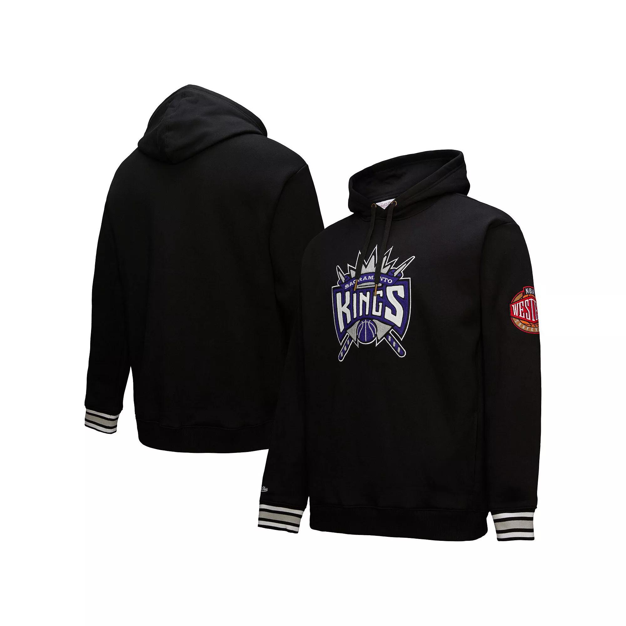 Men's Mitchell & Ness Black Sacramento Kings Chainstitch Applique Vintage Heavyweight Pullover Hoodie, Size: Small, Kng Black Product Image
