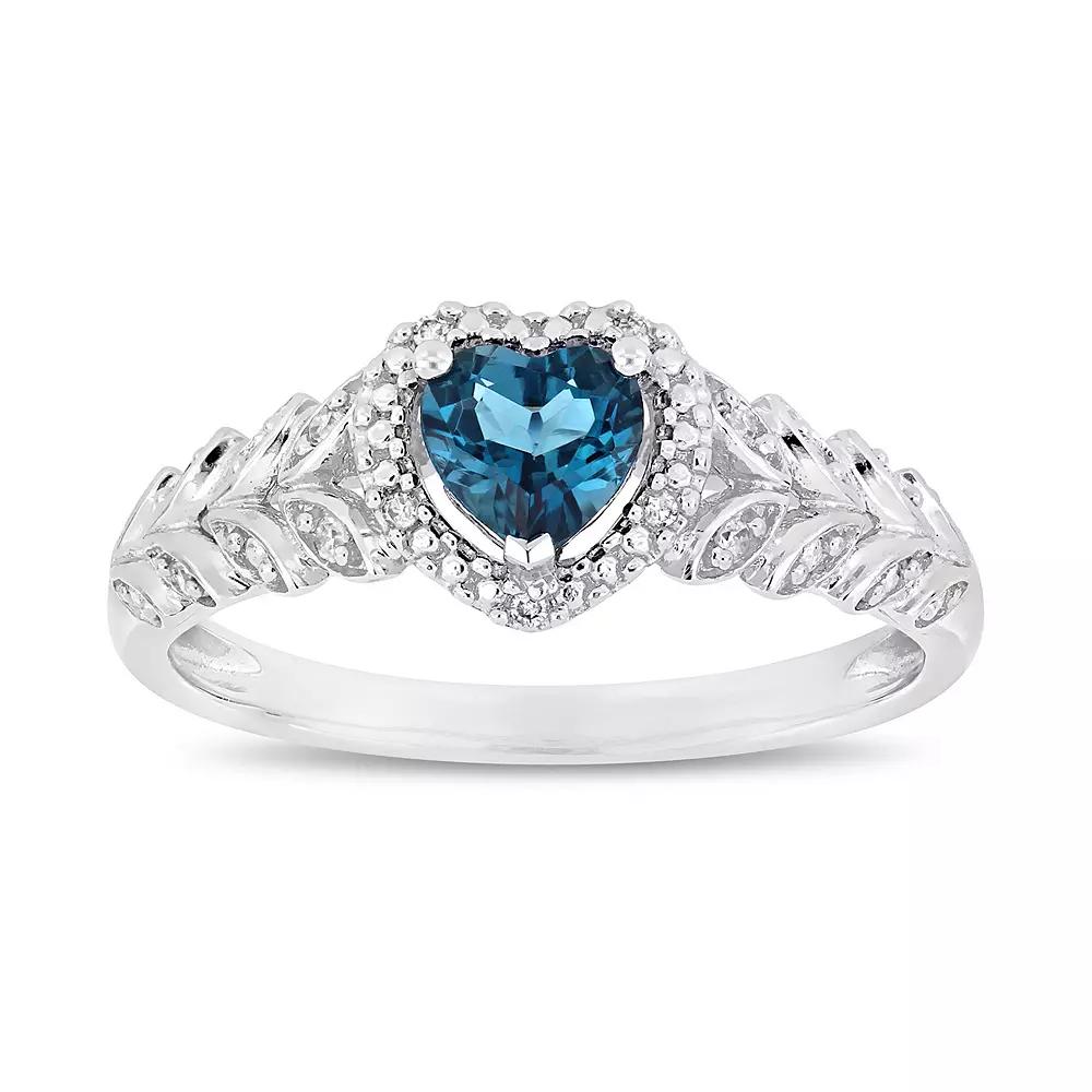 Stella Grace 10k White Gold London Blue Topaz & Diamond Accent Heart Ring, Womens 10k Whgold Product Image