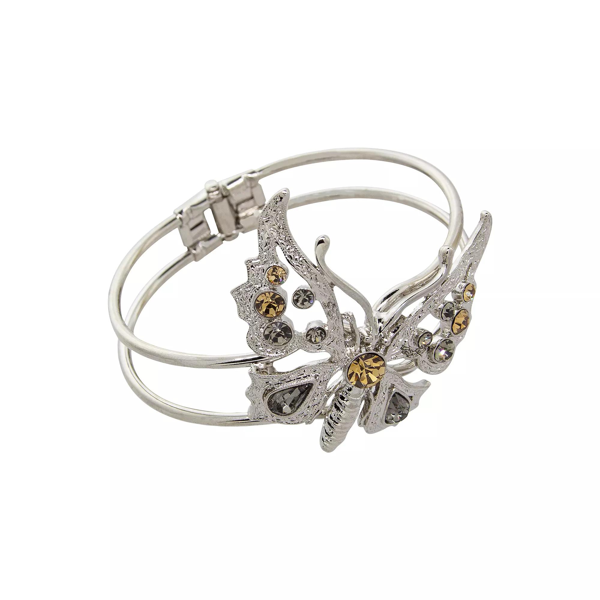 1928 Crystal Butterfly Hinge Cuff Bracelet, Women's, Light Brown Product Image