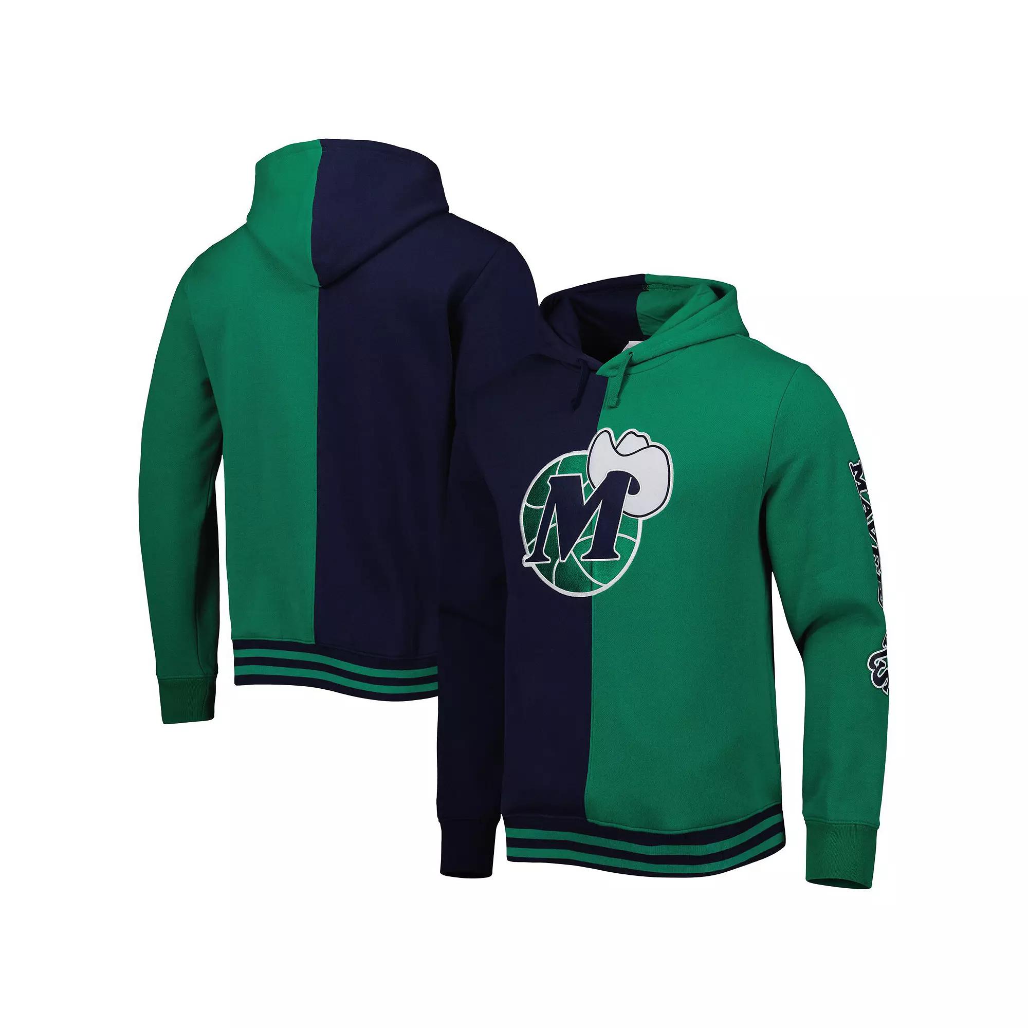 Men's Mitchell & Ness Navy/Green Dallas Mavericks Hardwood Classics Split Pullover Hoodie, Size: 2XL, Blue Product Image