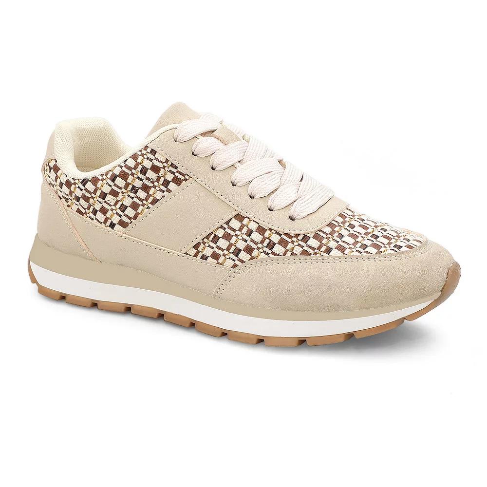 Yoki Women's Lace Up Low Top Sneakers', Size: 6 Medium, Beige Product Image